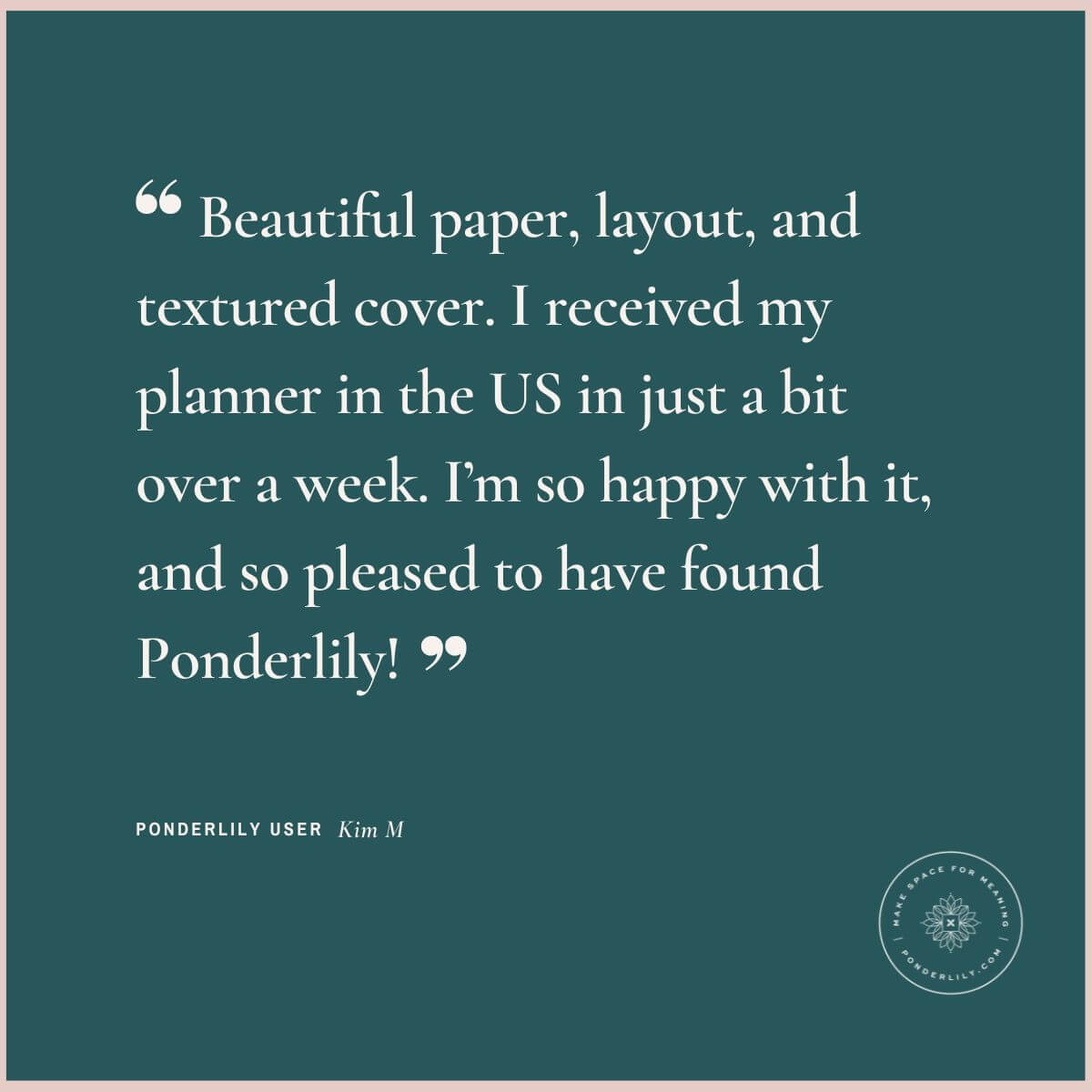 Ponderlily® Weekly Planner 2023 in Sage with soft fabric cover and foiled copper lettering, showcasing its elegant design.