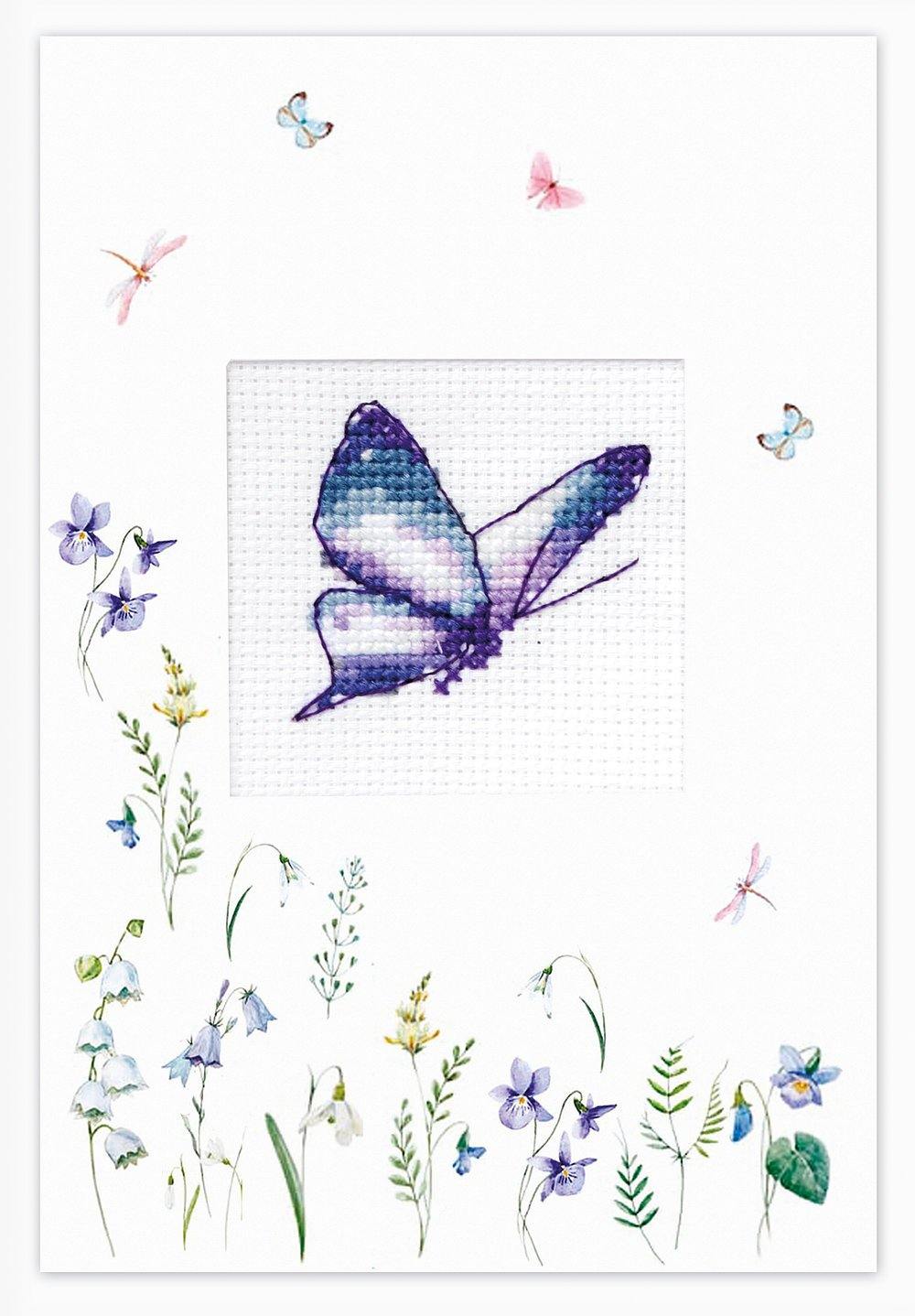 Post Card SP-102L Counted Cross-Stitch Kit featuring Aida canvas, colorful threads, and a needle for crafting.