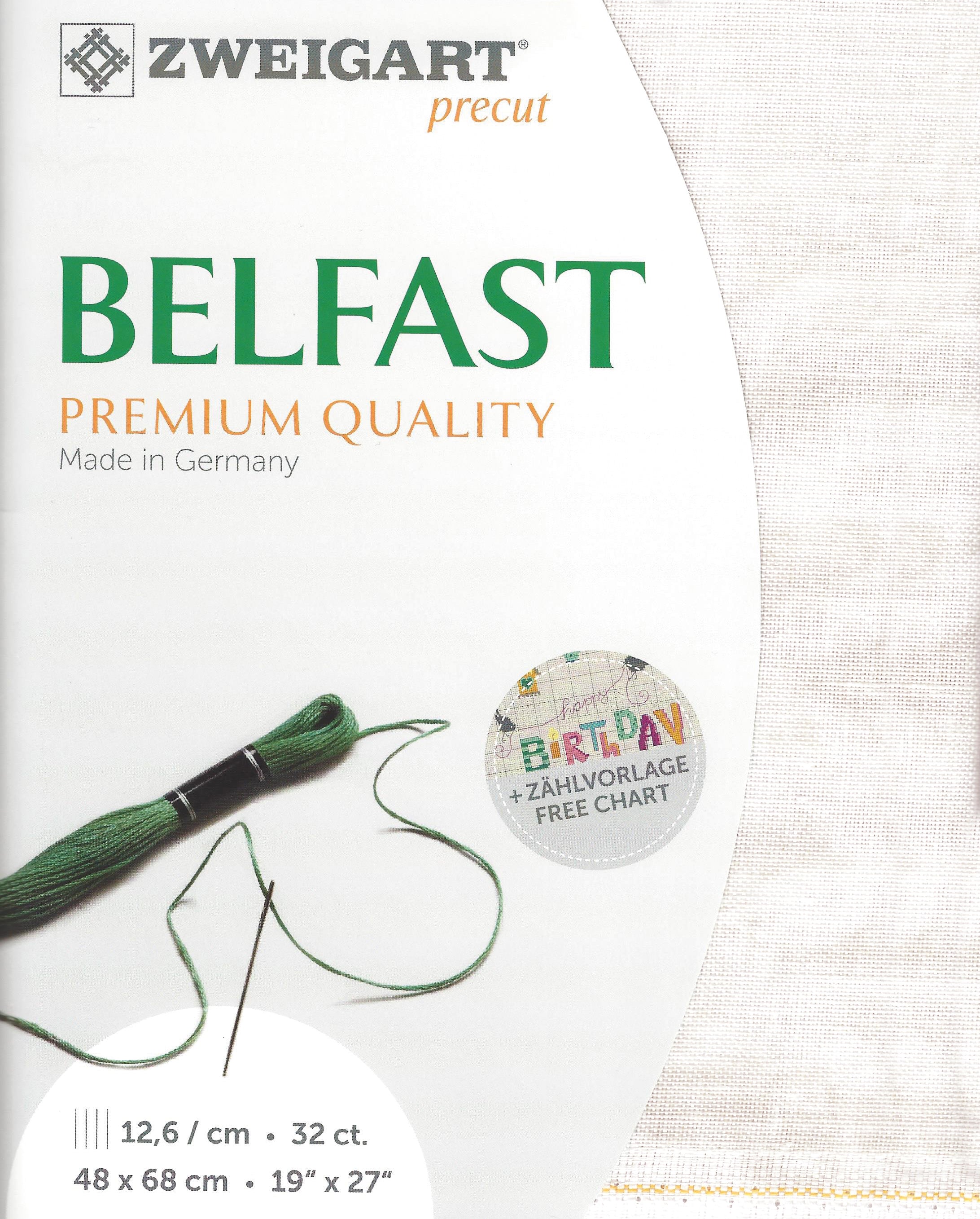 Precut Zweigart Belfast Vintage 3609/1079 fabric in Vintage Dune color, showcasing its soft texture and 32 count weave.