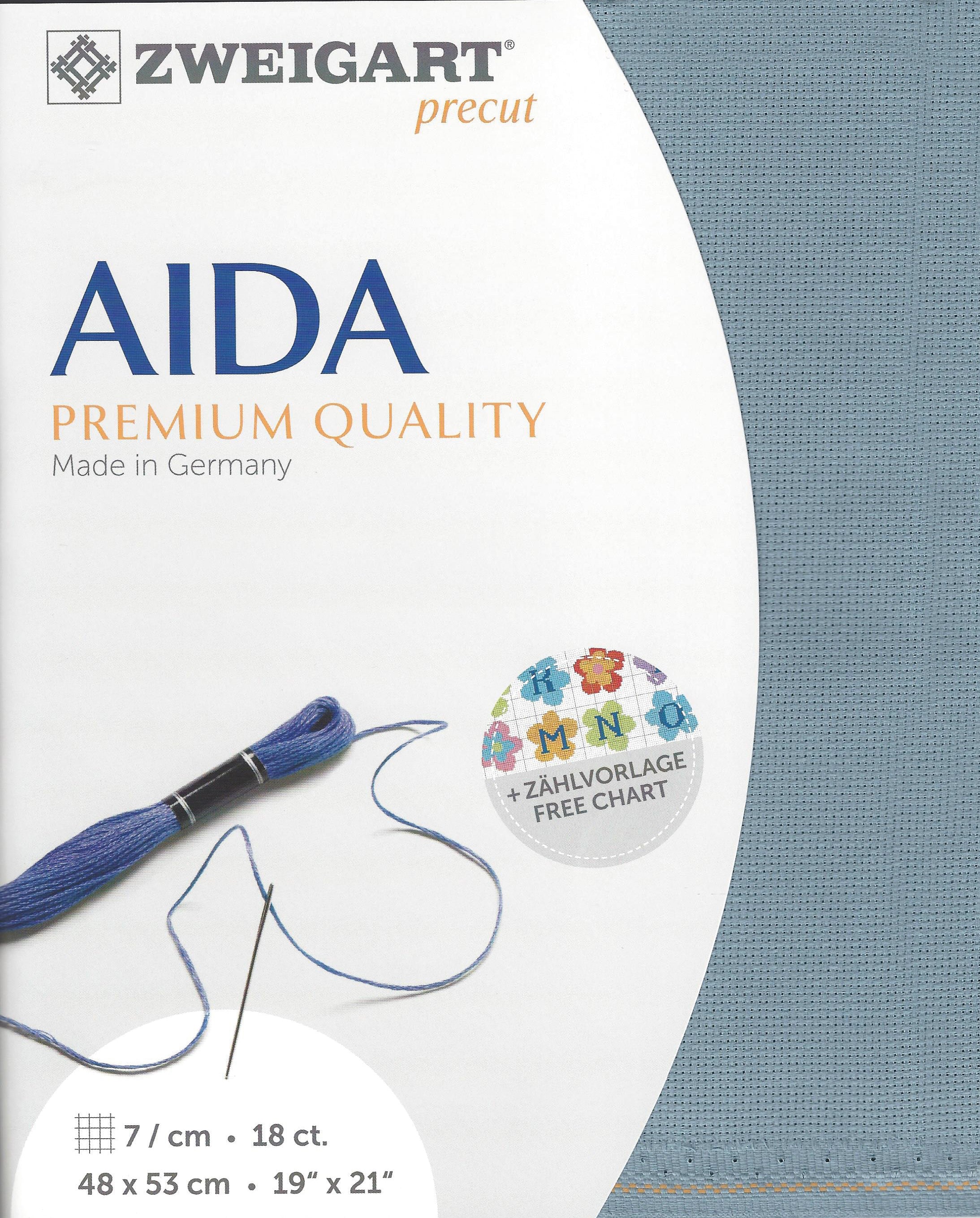 Precut Zweigart Fein-Aida 18 count Gray fabric, 100% cotton, ideal for embroidery projects.