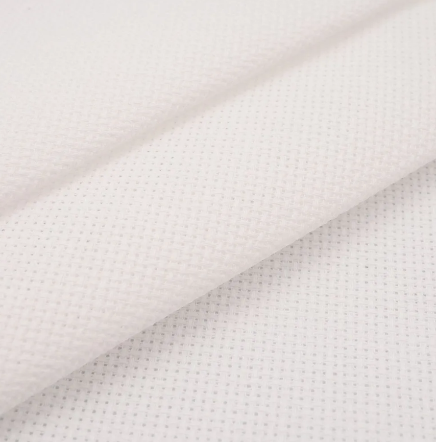 Precut Zweigart Fein-Aida 18 ct. fabric in Antique White, showcasing its soft texture and precise weave, ideal for embroidery projects.