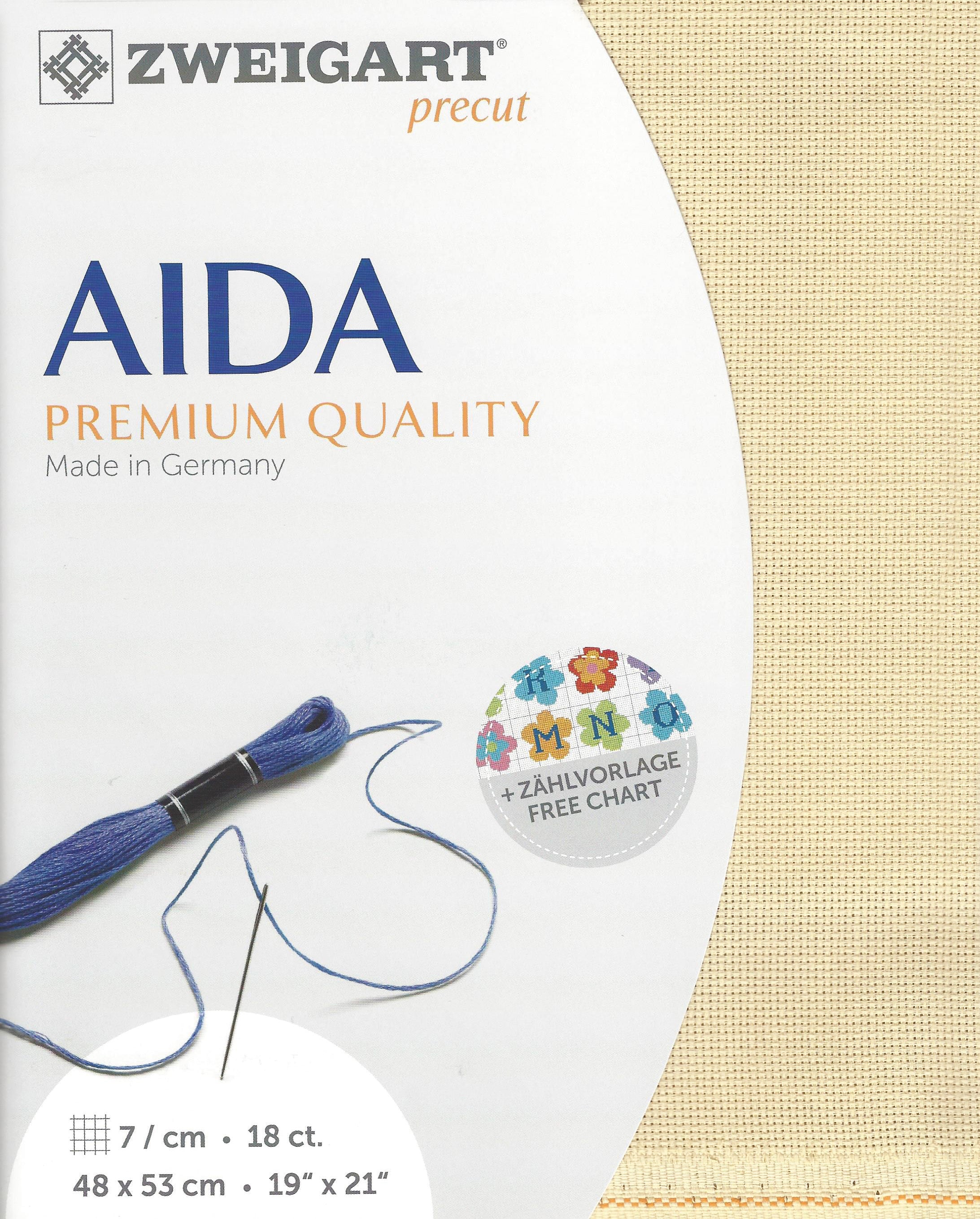 Precut Zweigart Fein-Aida 18 ct. canvas in beige, measuring 48x53 cm, ideal for embroidery projects.