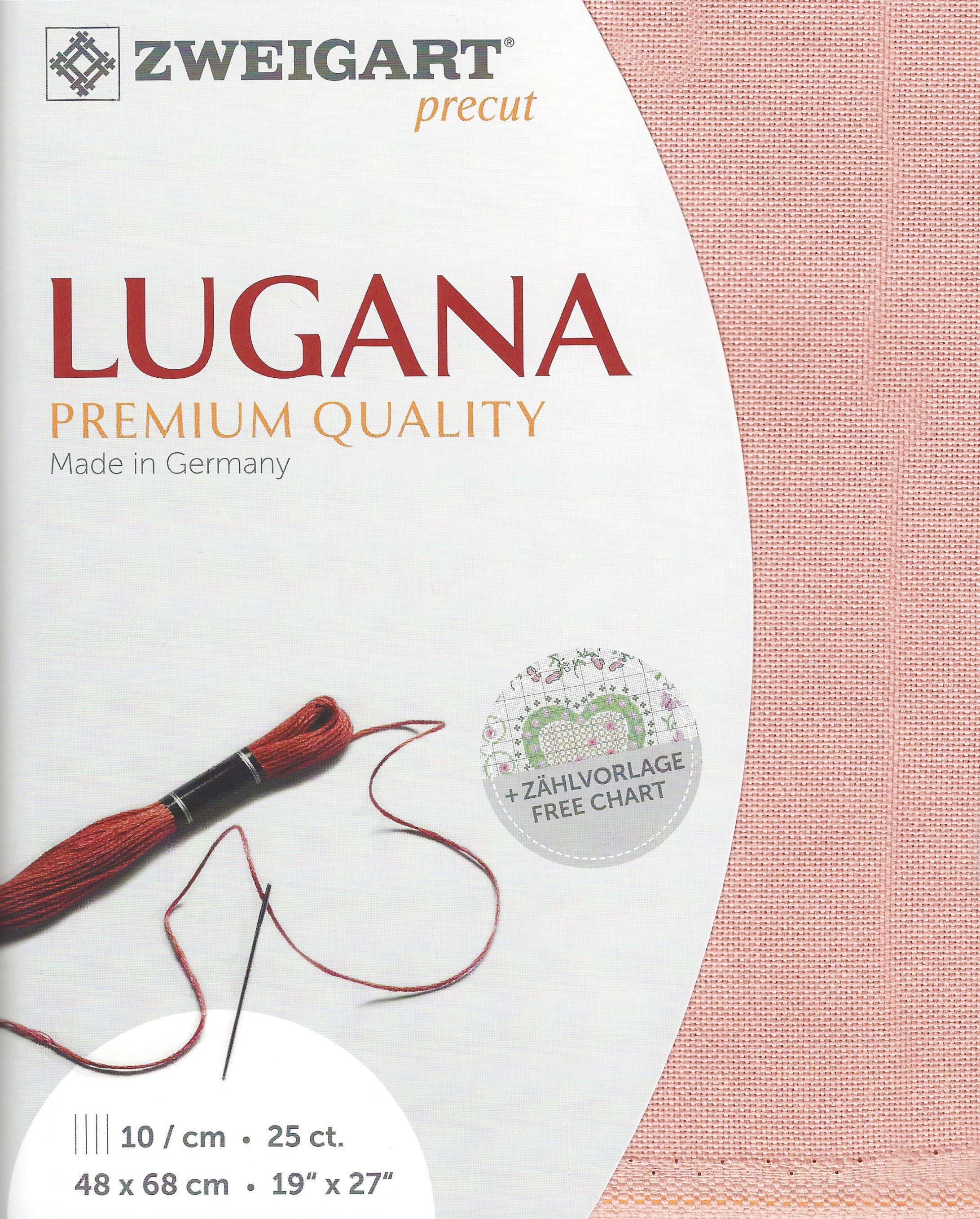 Precut Zweigart Lugana 25 count fabric in Ash Rose color, measuring 48x68 cm, perfect for embroidery projects.