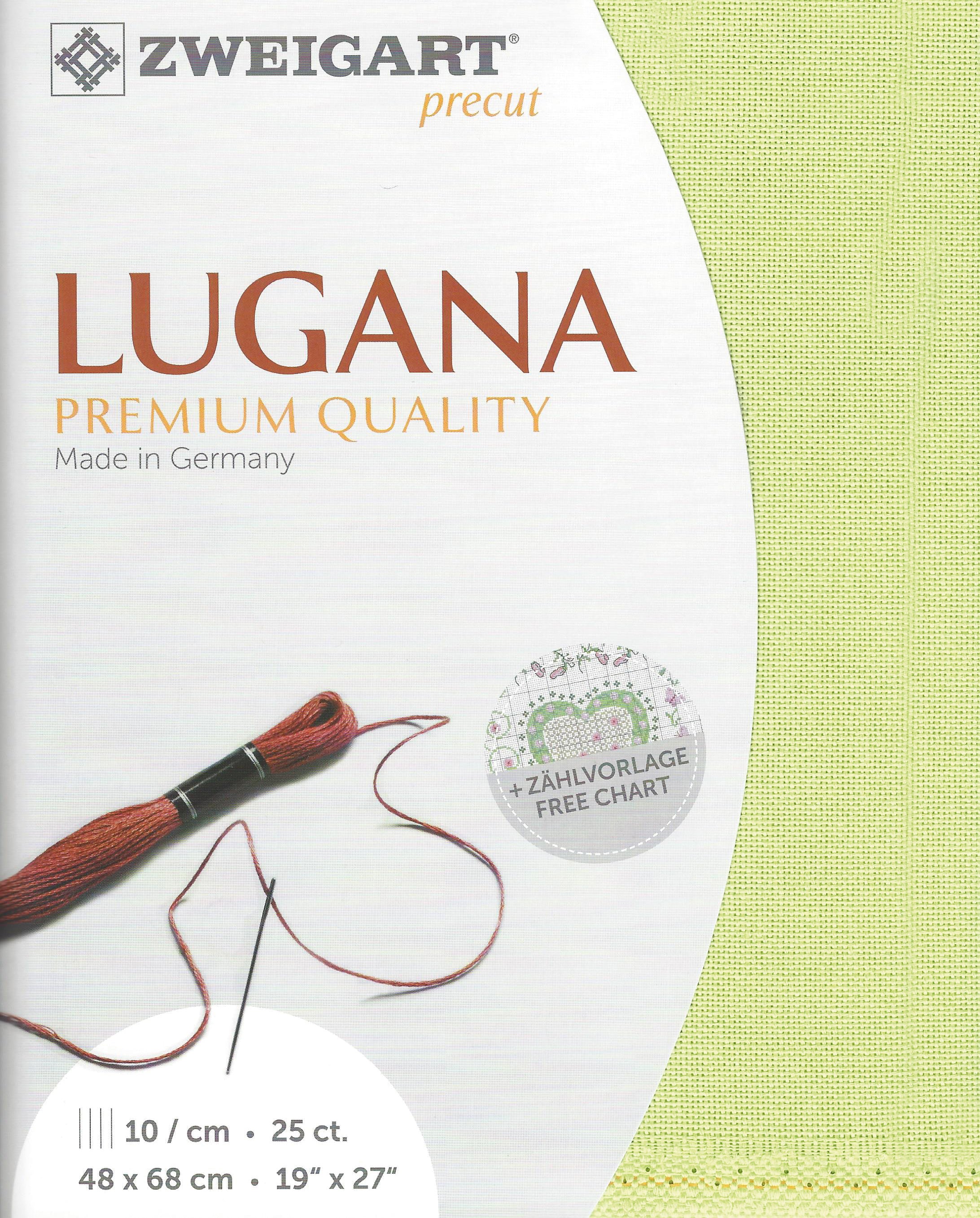 Precut Zweigart Lugana 25 count fabric in vibrant Lime Green, perfect for embroidery and needlework projects.