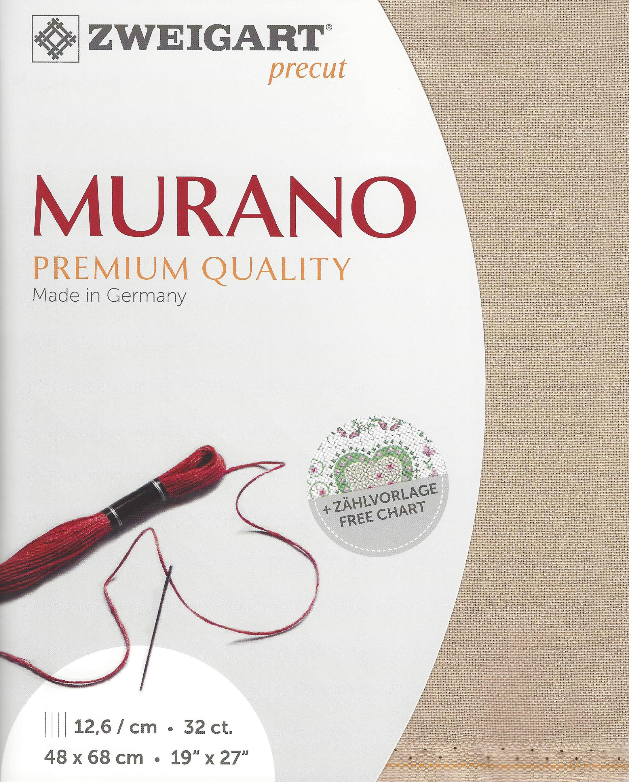 Precut Zweigart Murano 3984/306 Beige canvas, 32 count, dimensions 48x68 cm, ideal for embroidery and needlework projects.
