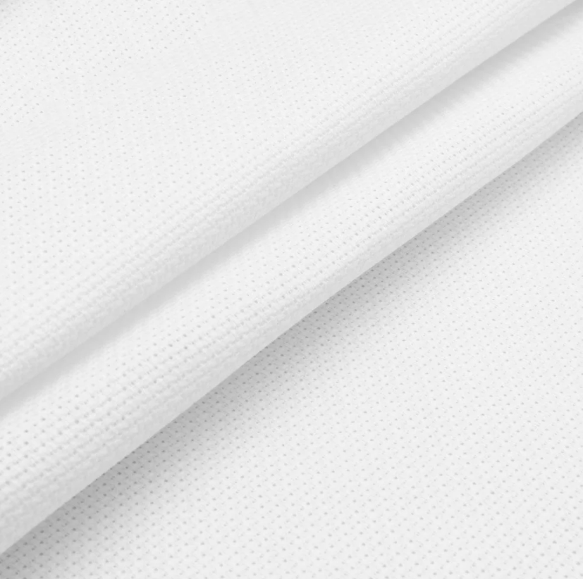 Precut Zweigart Stern-Aida 3706/100 White AIDA canvas, 14 count, 100% cotton, dimensions 48x53 cm, ideal for embroidery projects.