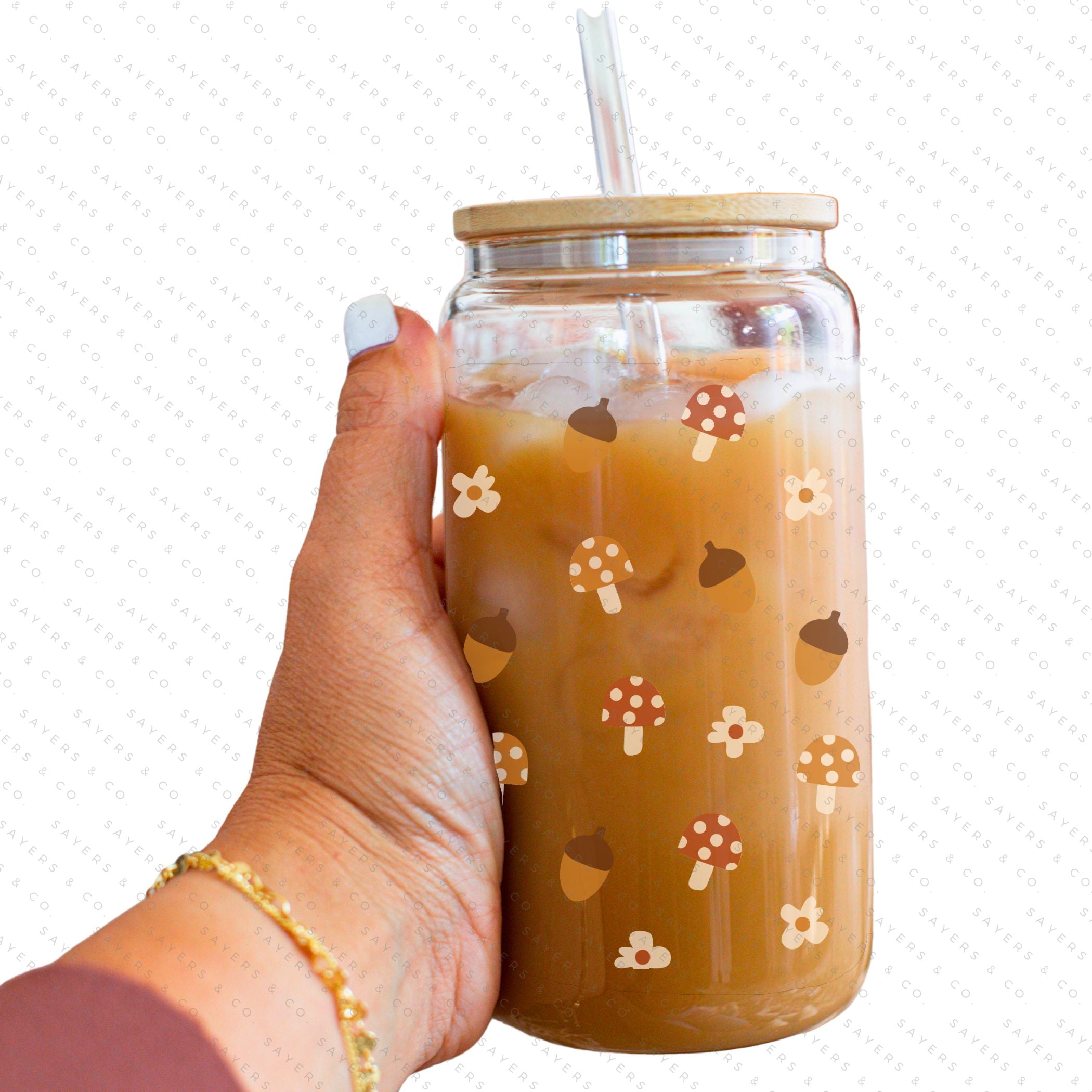 PRINTED Sublimation Transfer featuring Milk Milk Sugar design with micro mushrooms, ideal for Fall-themed cups.