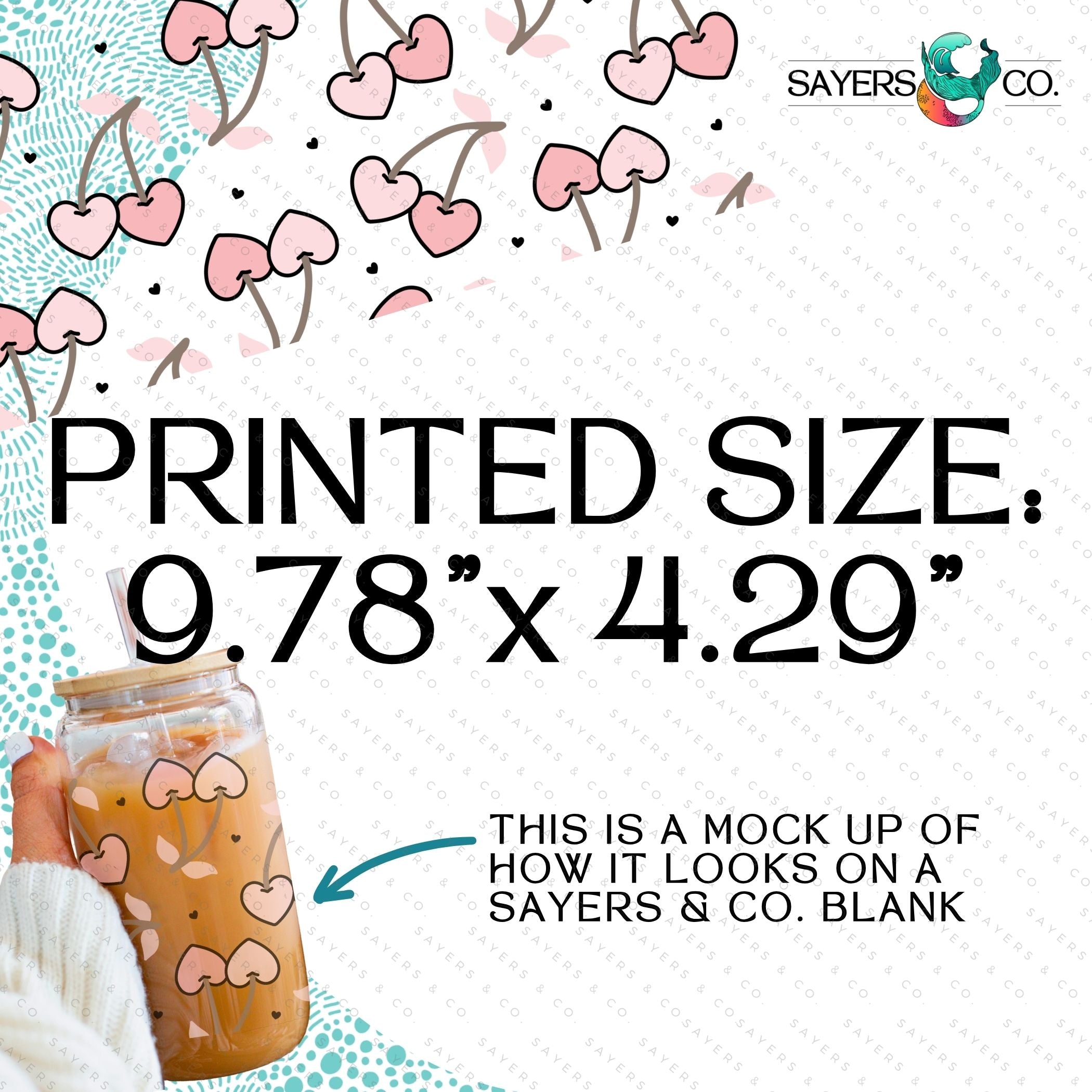 PRINTED sublimation transfer featuring cute Valentine's Day design for tumblers, showcasing pink and red hearts.