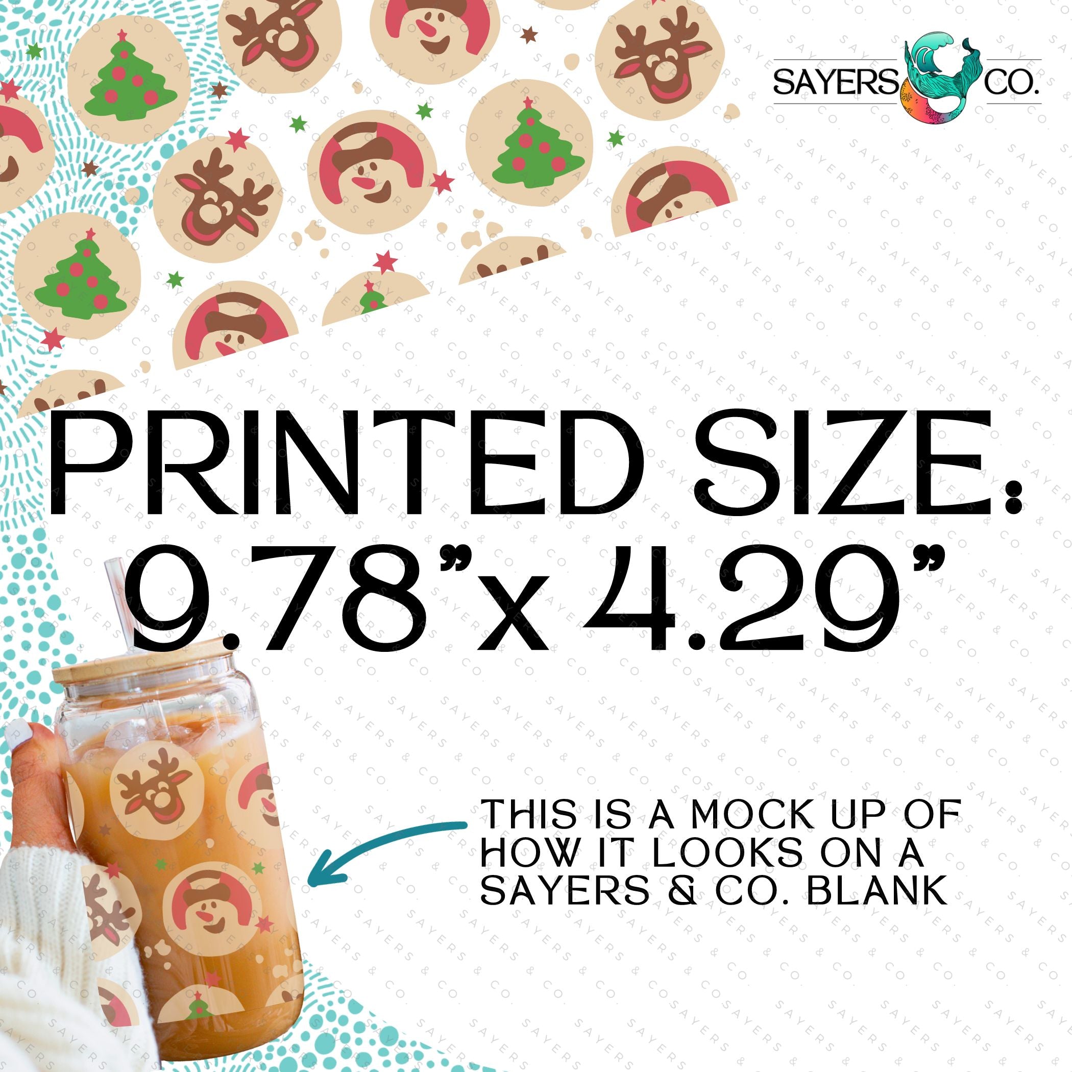 PRINTED Sublimation Transfer featuring Milk Milk Sugar designs for Christmas cups, showcasing festive cookie illustrations.