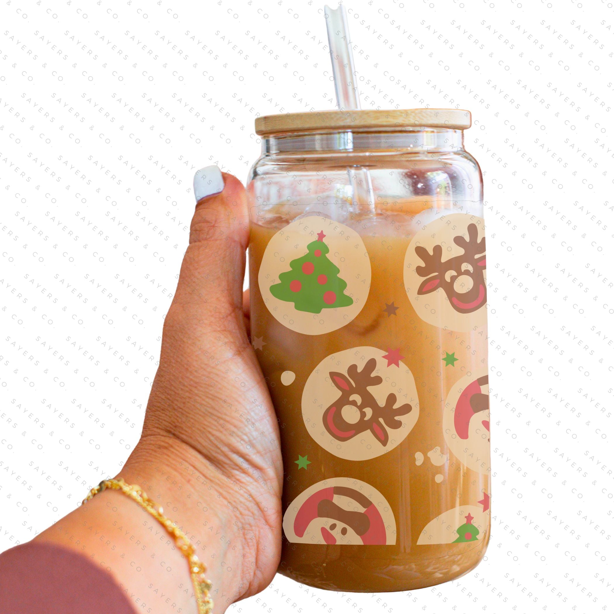 PRINTED Sublimation Transfer featuring Milk Milk Sugar designs for Christmas cups, showcasing festive cookie illustrations.