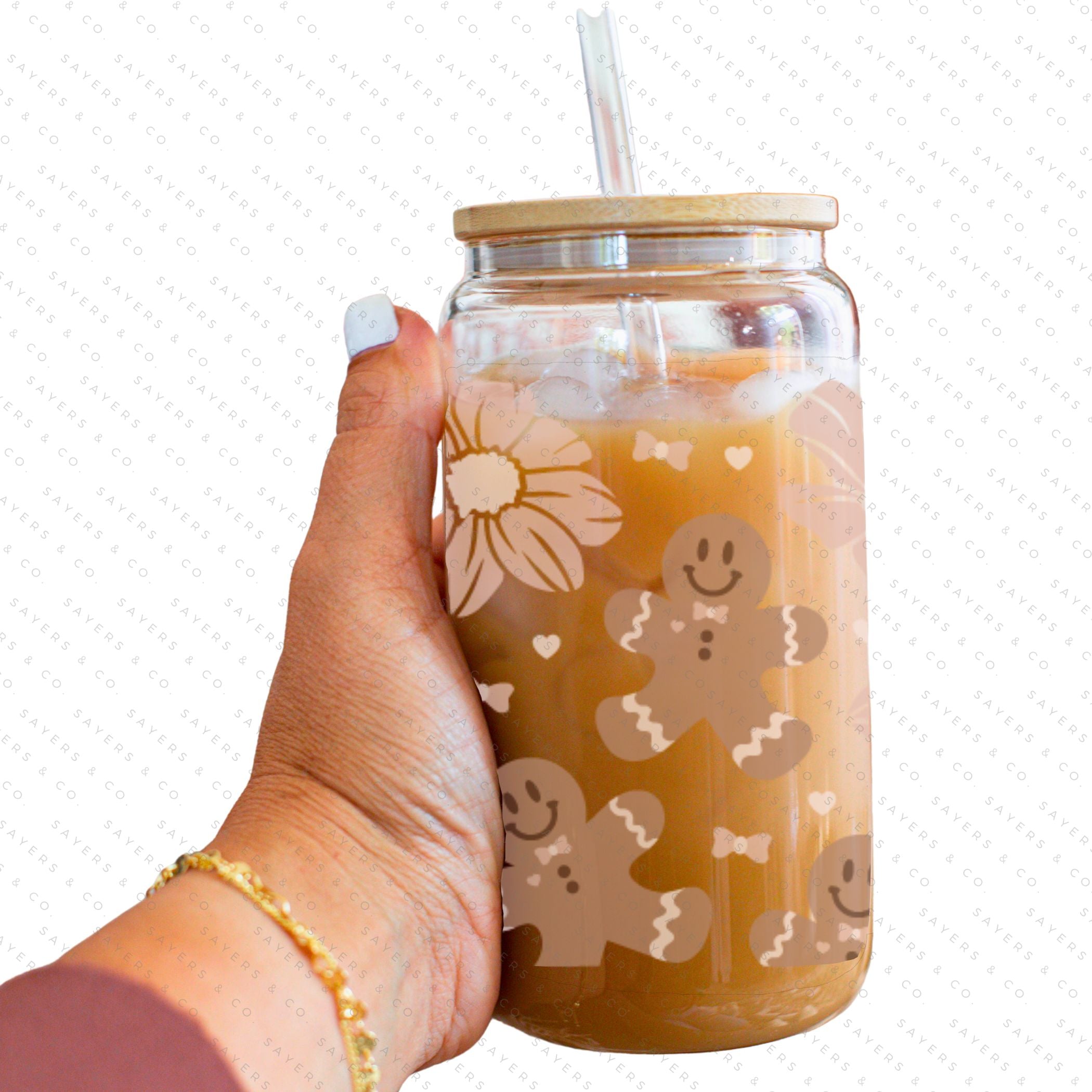 PRINTED Sublimation Transfer featuring a festive gingerbread and floral design for Christmas cups.