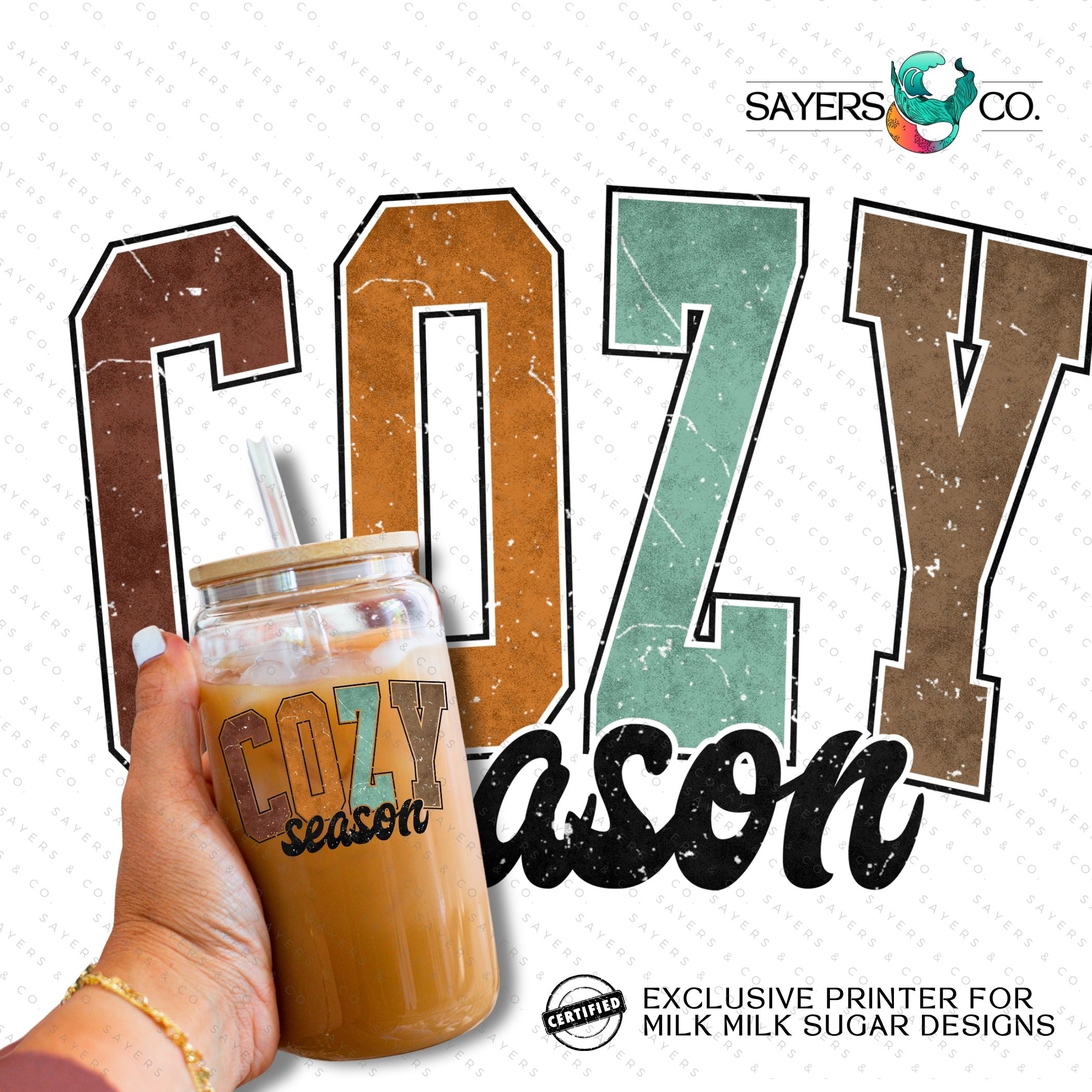 Cozy Season 16oz tumbler featuring printed sublimation transfer design with autumn vibes.