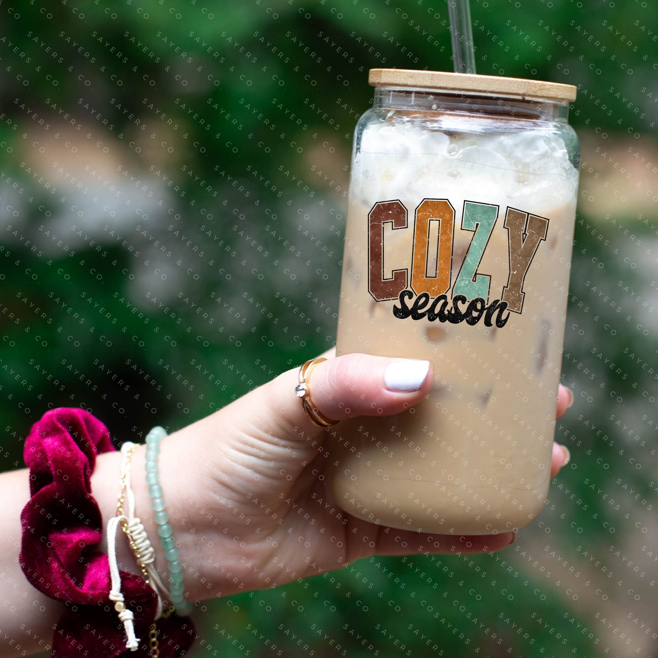 Cozy Season 16oz tumbler featuring printed sublimation transfer design with autumn vibes.