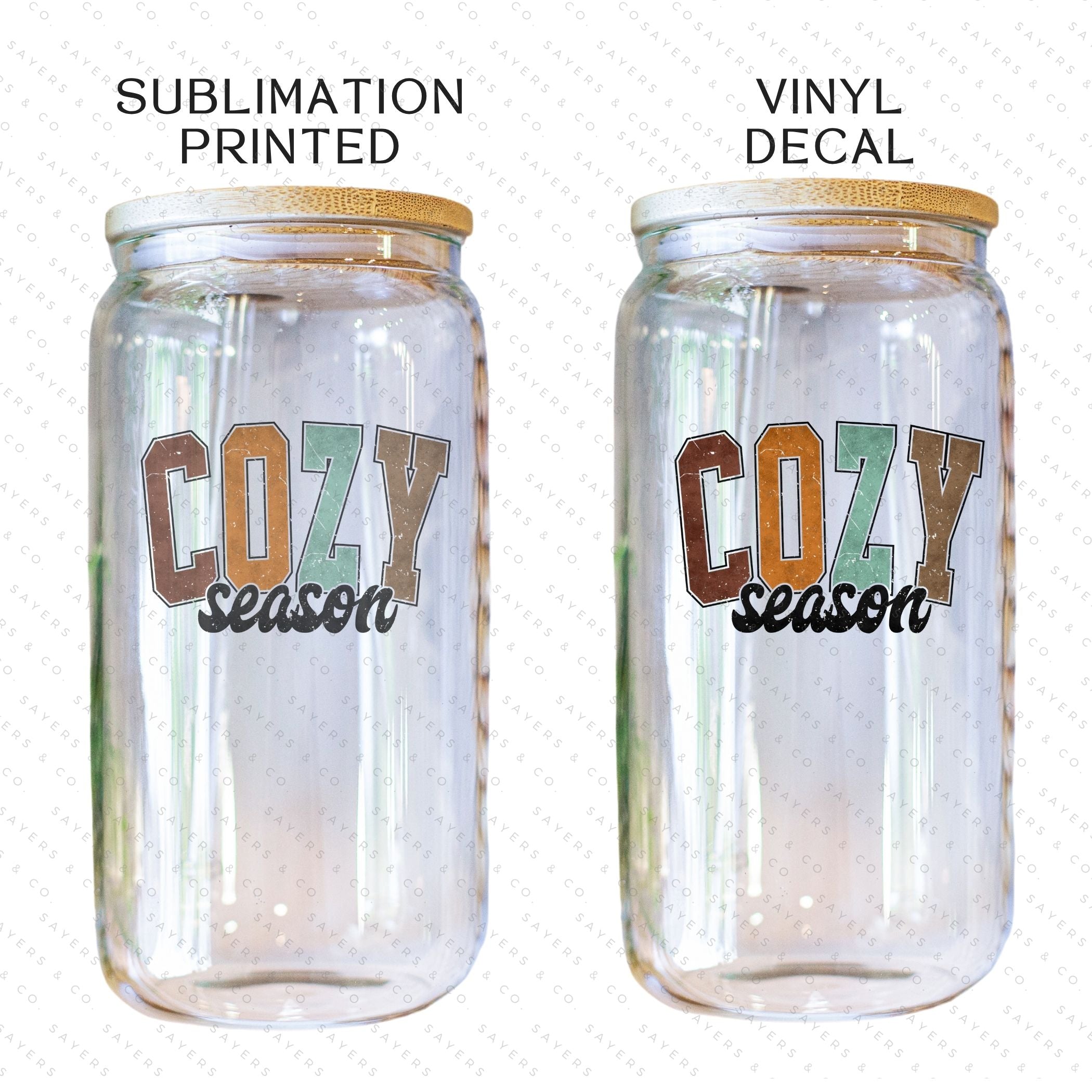 Cozy Season 16oz tumbler featuring printed sublimation transfer design with autumn vibes.