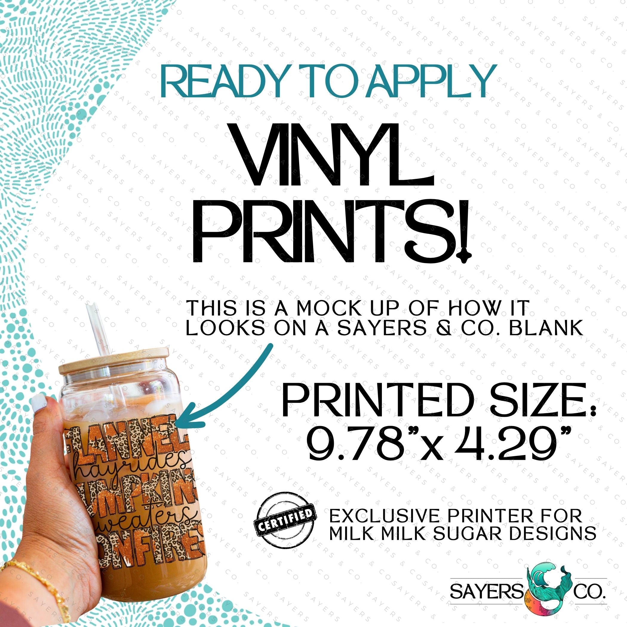 16oz printed sublimation transfer featuring a fall design with autumn elements, perfect for tumblers and drinkware.