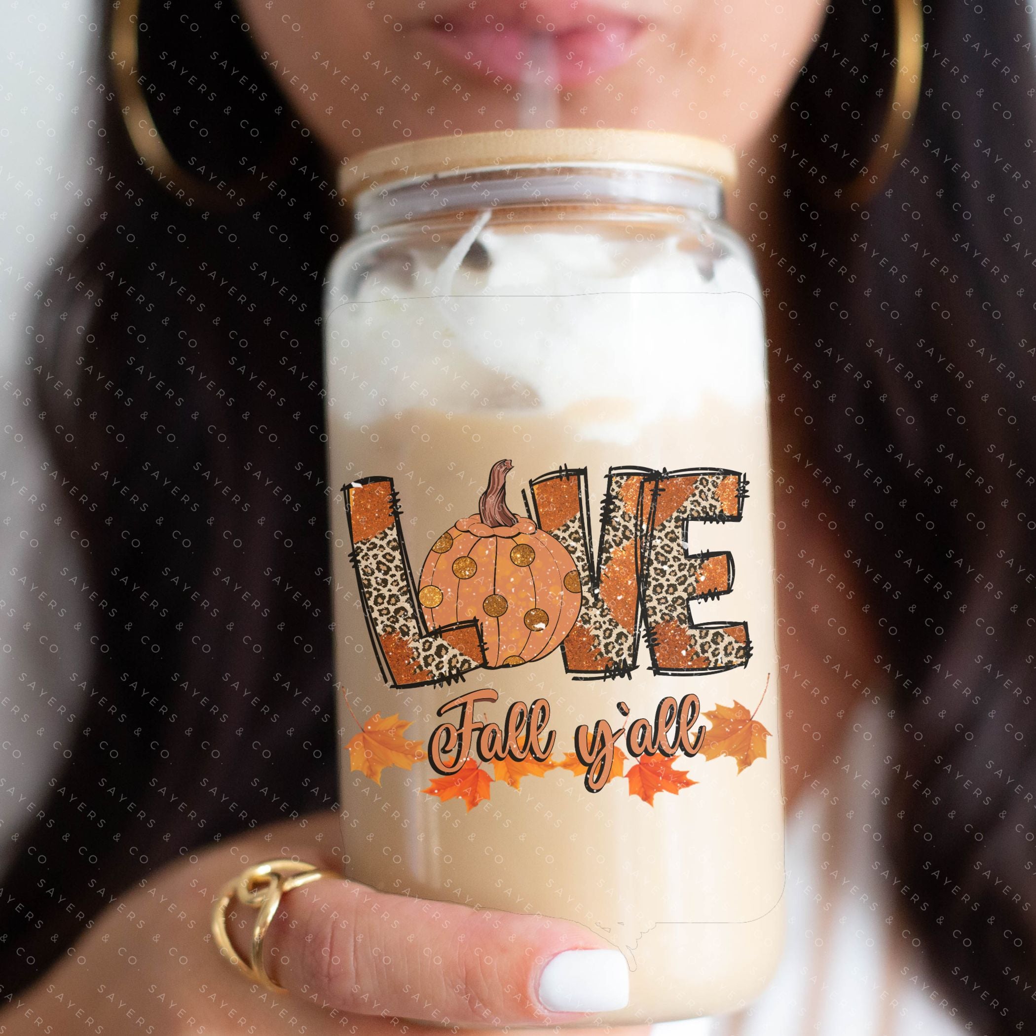 PRINTED Sublimation Transfer or Vinyl Print featuring 'Love Fall Yall' design, ideal for 16oz tumblers and autumn-themed drinkware.