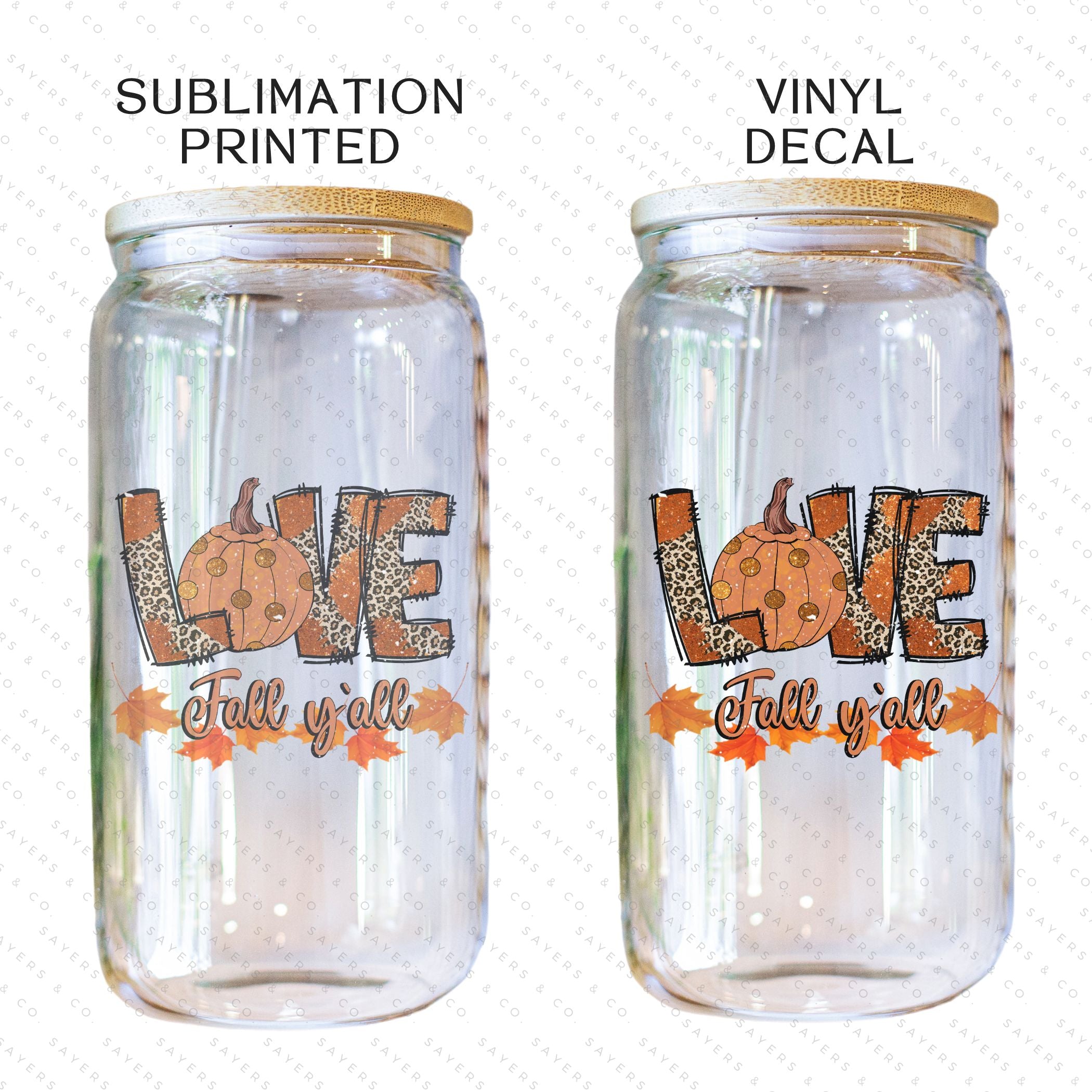 PRINTED Sublimation Transfer or Vinyl Print featuring 'Love Fall Yall' design, ideal for 16oz tumblers and autumn-themed drinkware.
