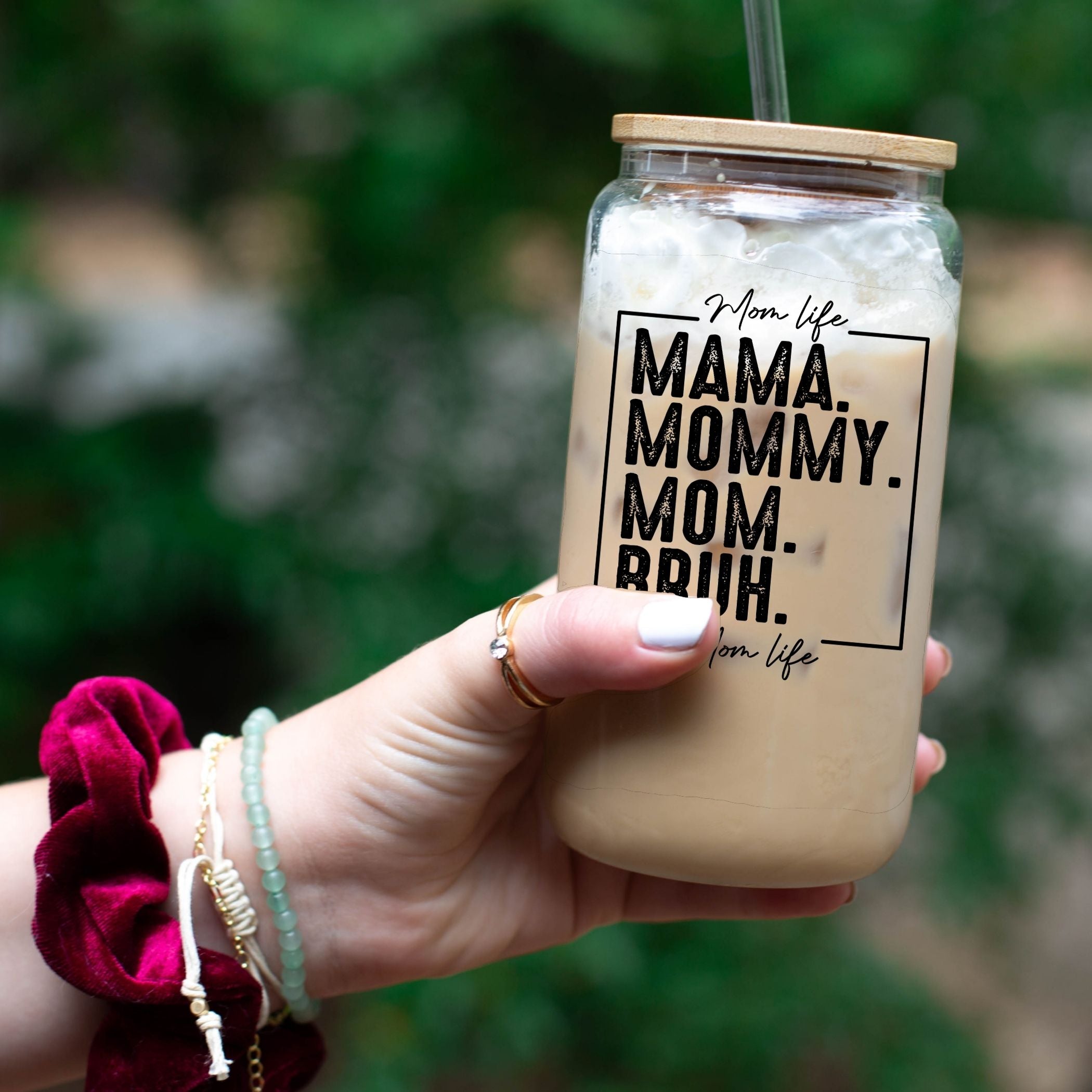 Mama Bruh 16oz sublimation transfer print showcasing vibrant colors and humorous design for moms.