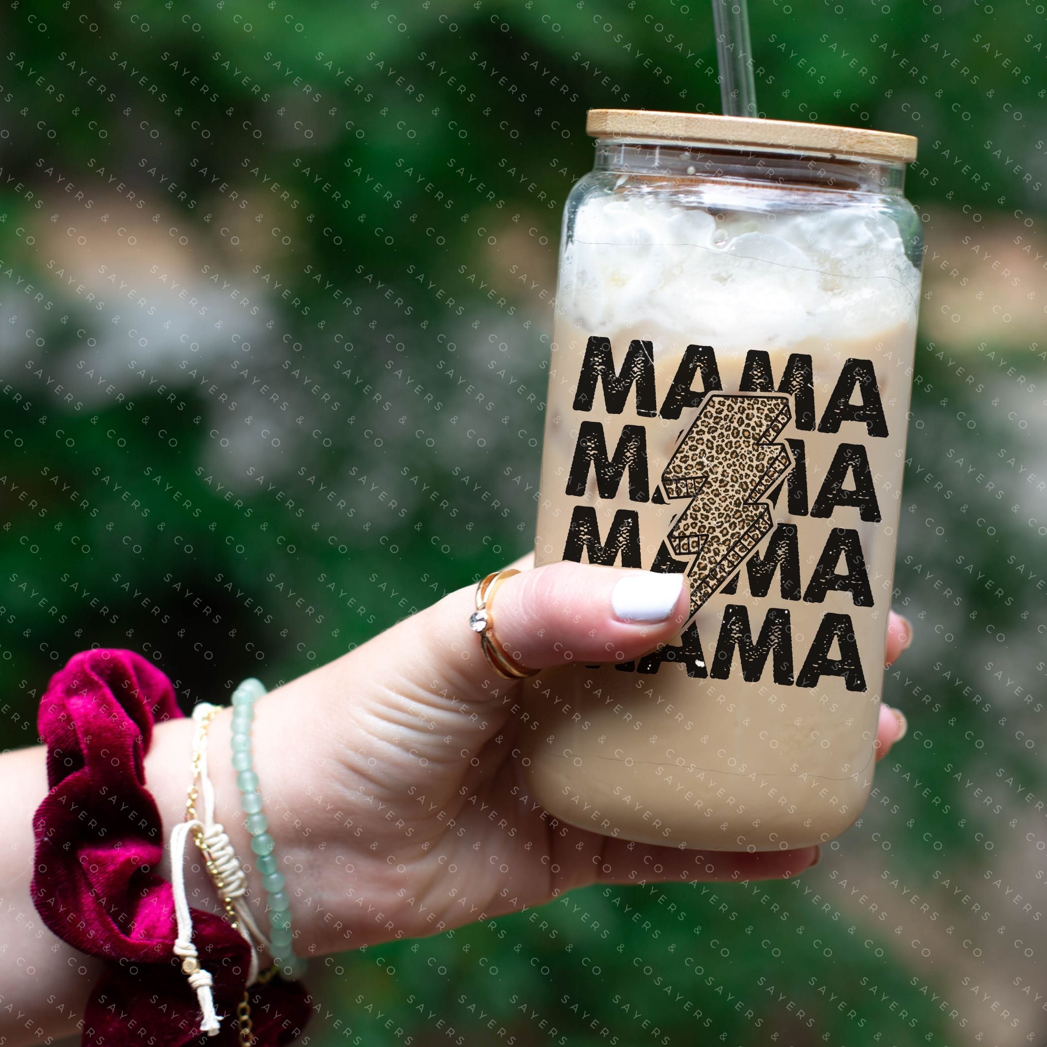 Mama Leopard Bolt 16oz sublimation transfer design on a tumbler, showcasing vibrant colors and unique leopard print pattern.