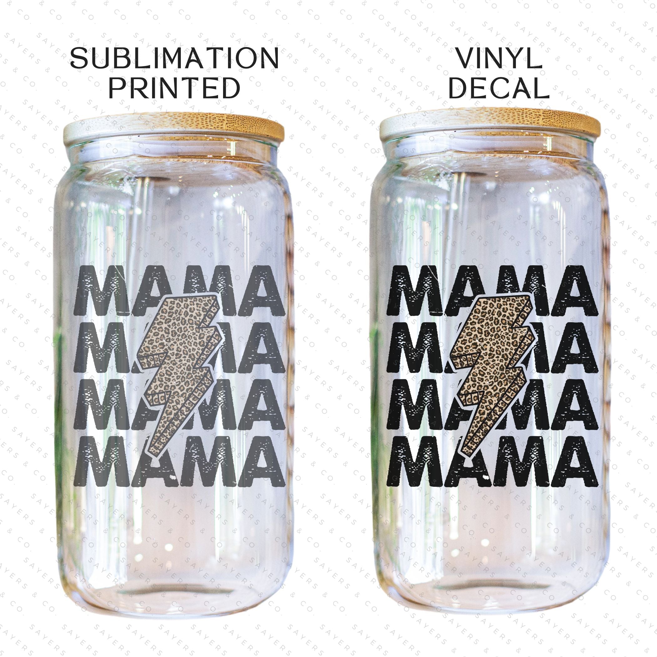 Mama Leopard Bolt 16oz sublimation transfer design on a tumbler, showcasing vibrant colors and unique leopard print pattern.