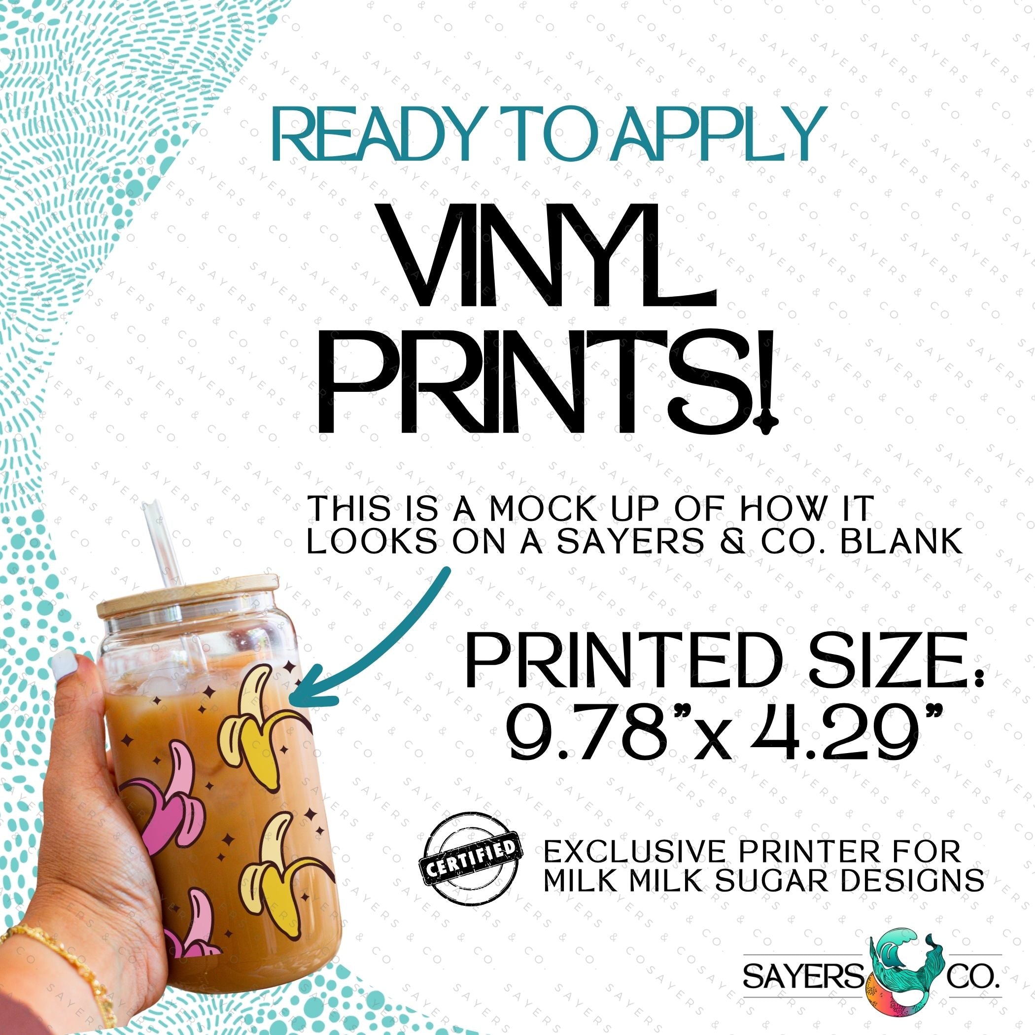 Colorful PRINTED Sublimation Transfer featuring Milk Milk Sugar design for tumblers and drinkware.