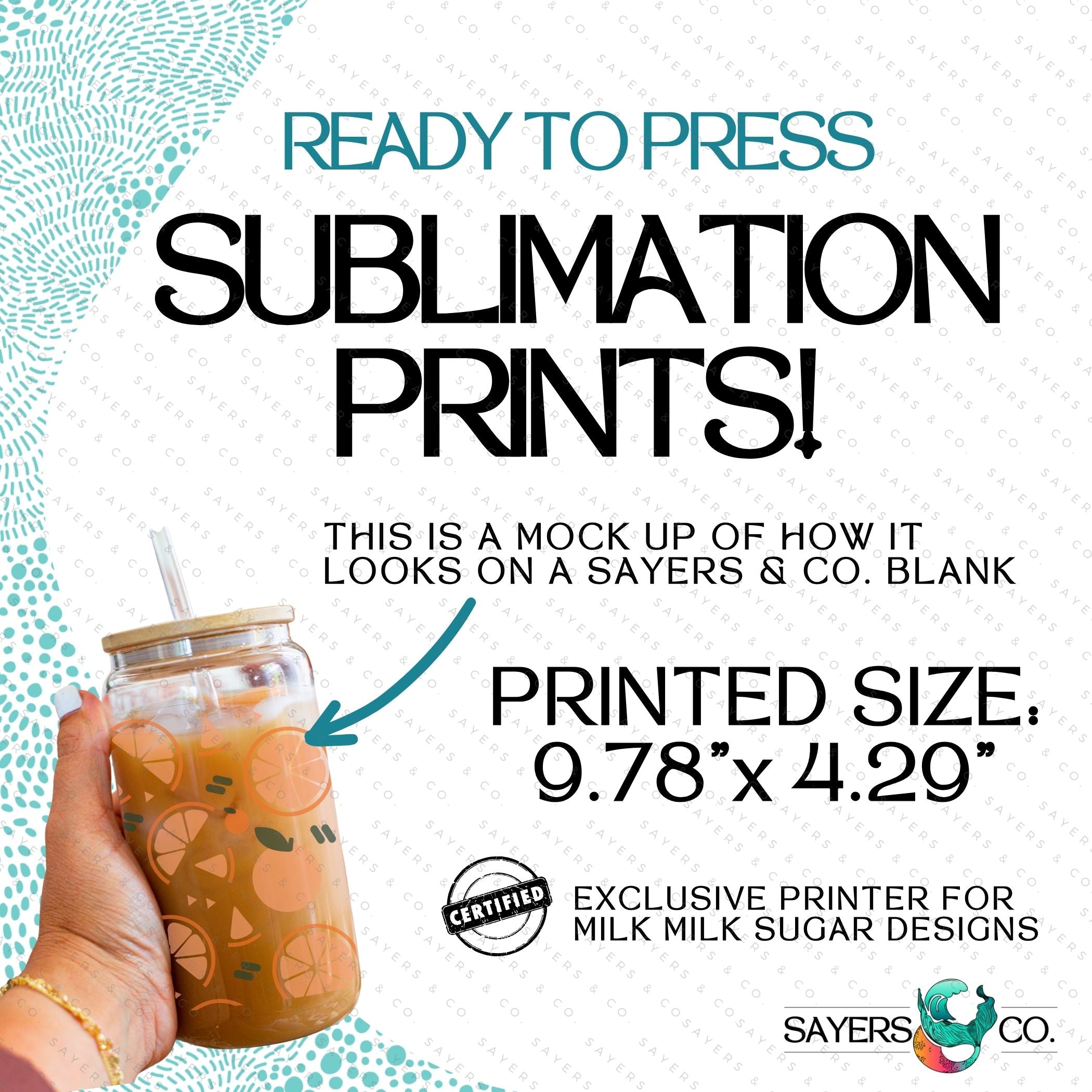 PRINTED Sublimation Transfer or Vinyl Print featuring Milk Milk Sugar Certified design on a colorful tumbler.
