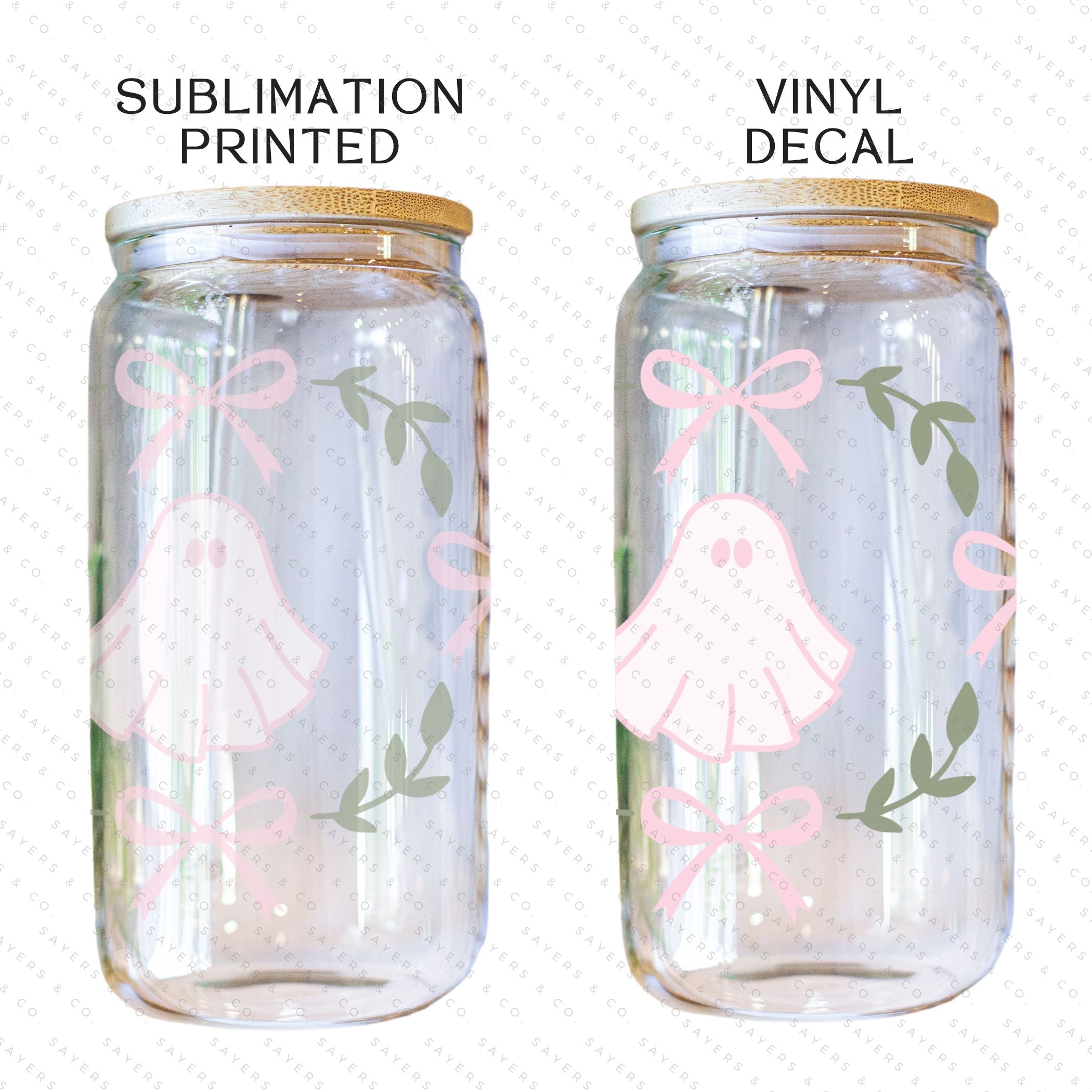 A 16oz cup featuring a whimsical Pink Ghosts Wrap design, perfect for Halloween-themed drinkware.