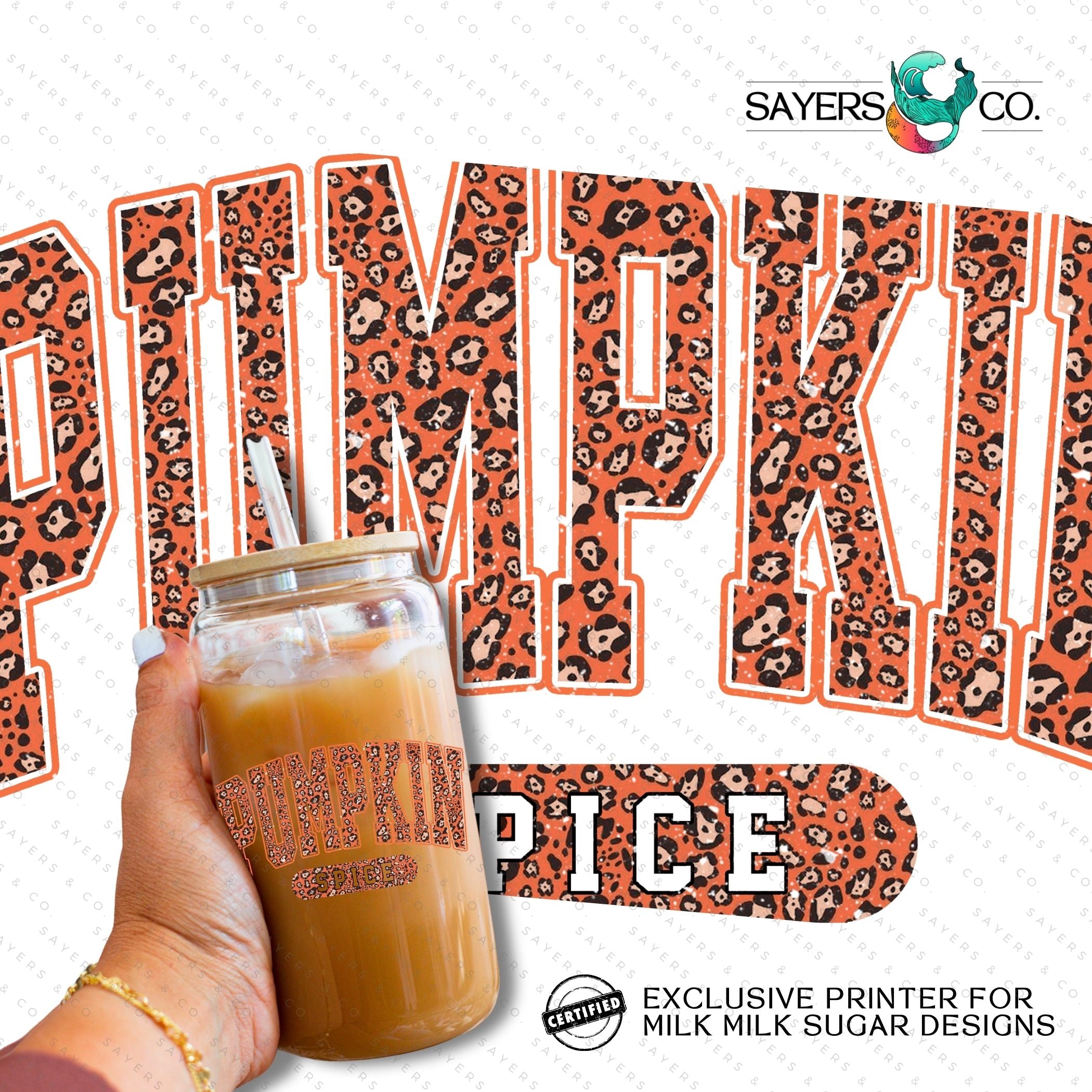 Pumpkin Spice 16oz tumbler sublimation transfer and vinyl print design, showcasing autumn-themed graphics perfect for seasonal drinkware.