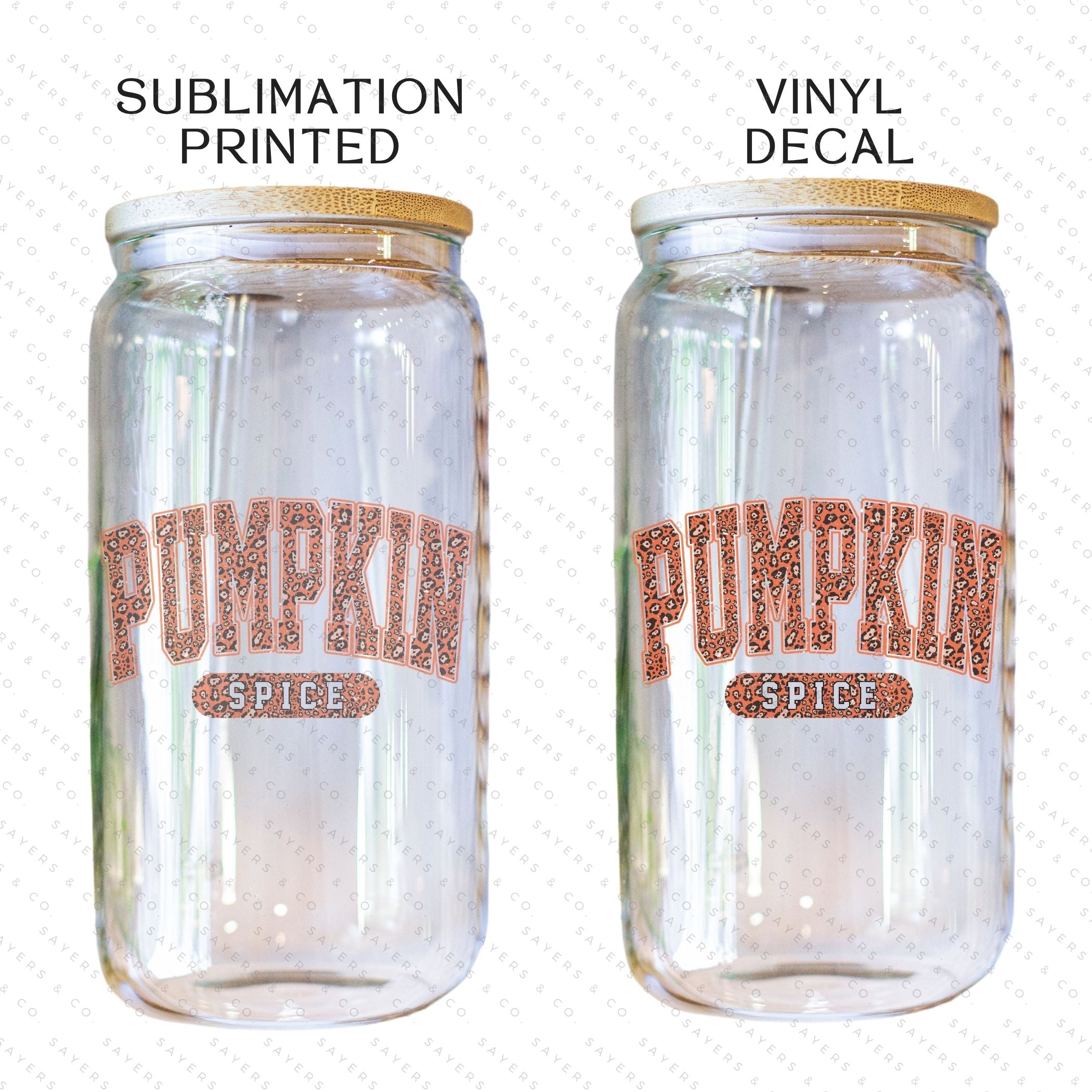 Pumpkin Spice 16oz tumbler sublimation transfer and vinyl print design, showcasing autumn-themed graphics perfect for seasonal drinkware.