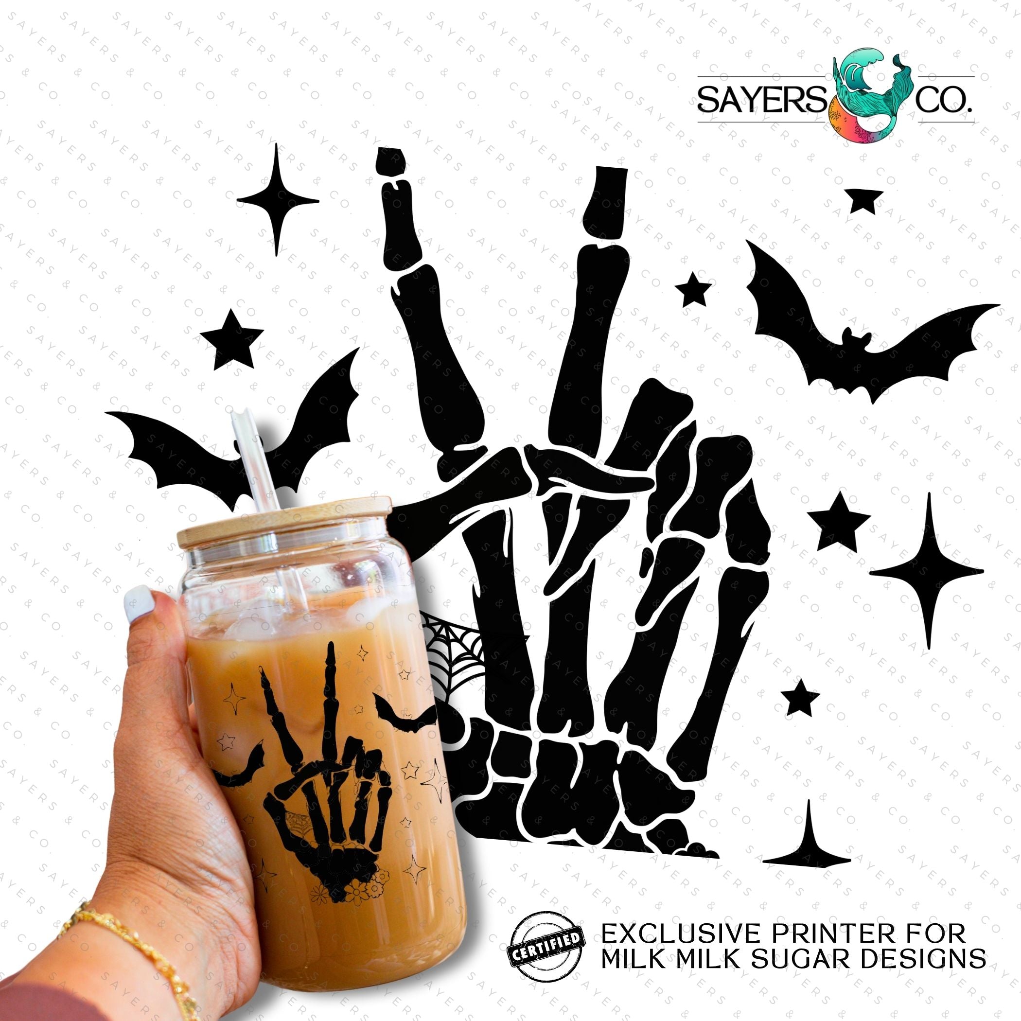 16oz cup featuring a Skeleton Peace Sign design, ideal for sublimation or vinyl printing.