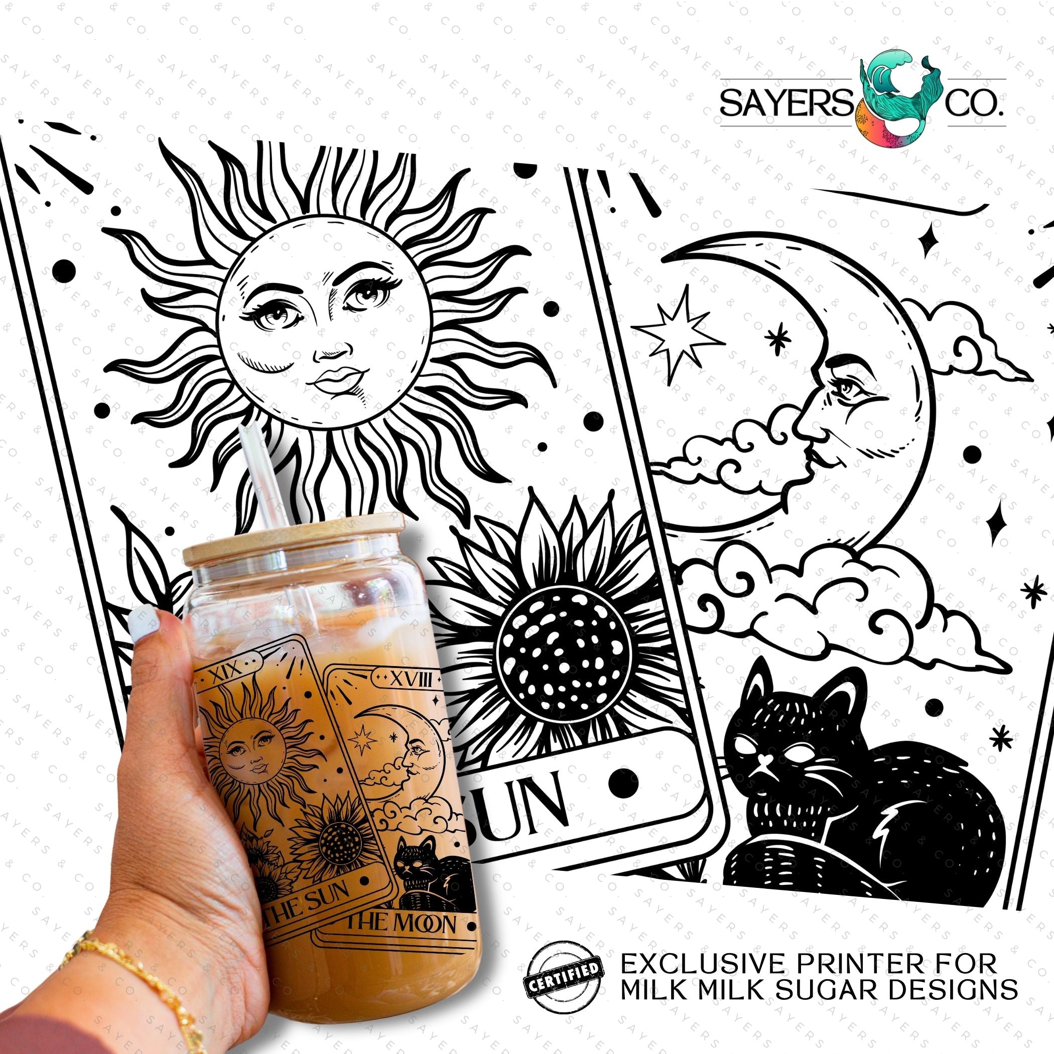 PRINTED Sublimation Transfer featuring Tarot Cards Sun and Moon design, ideal for tumblers and mugs.
