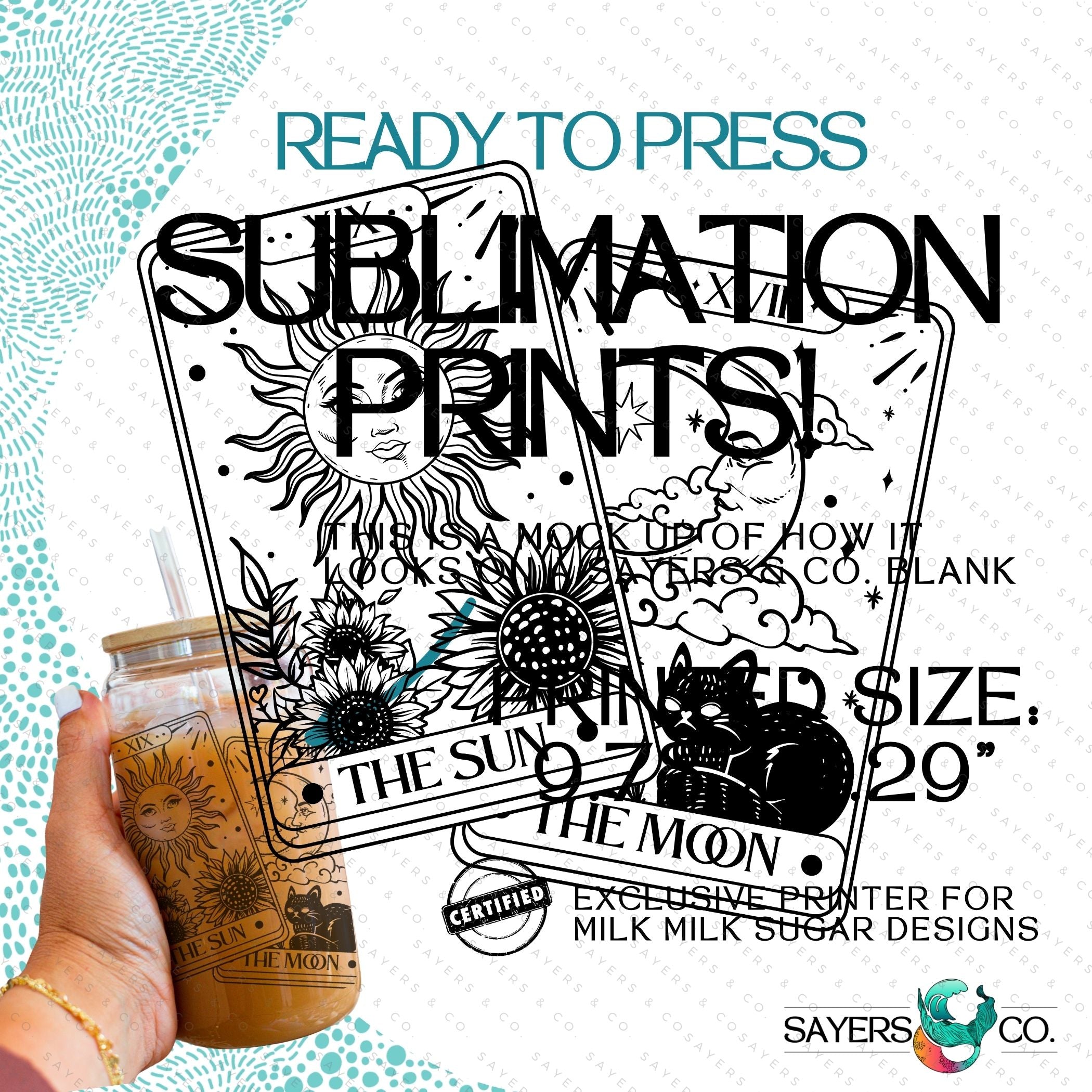 PRINTED Sublimation Transfer featuring Tarot Cards Sun and Moon design, ideal for tumblers and mugs.