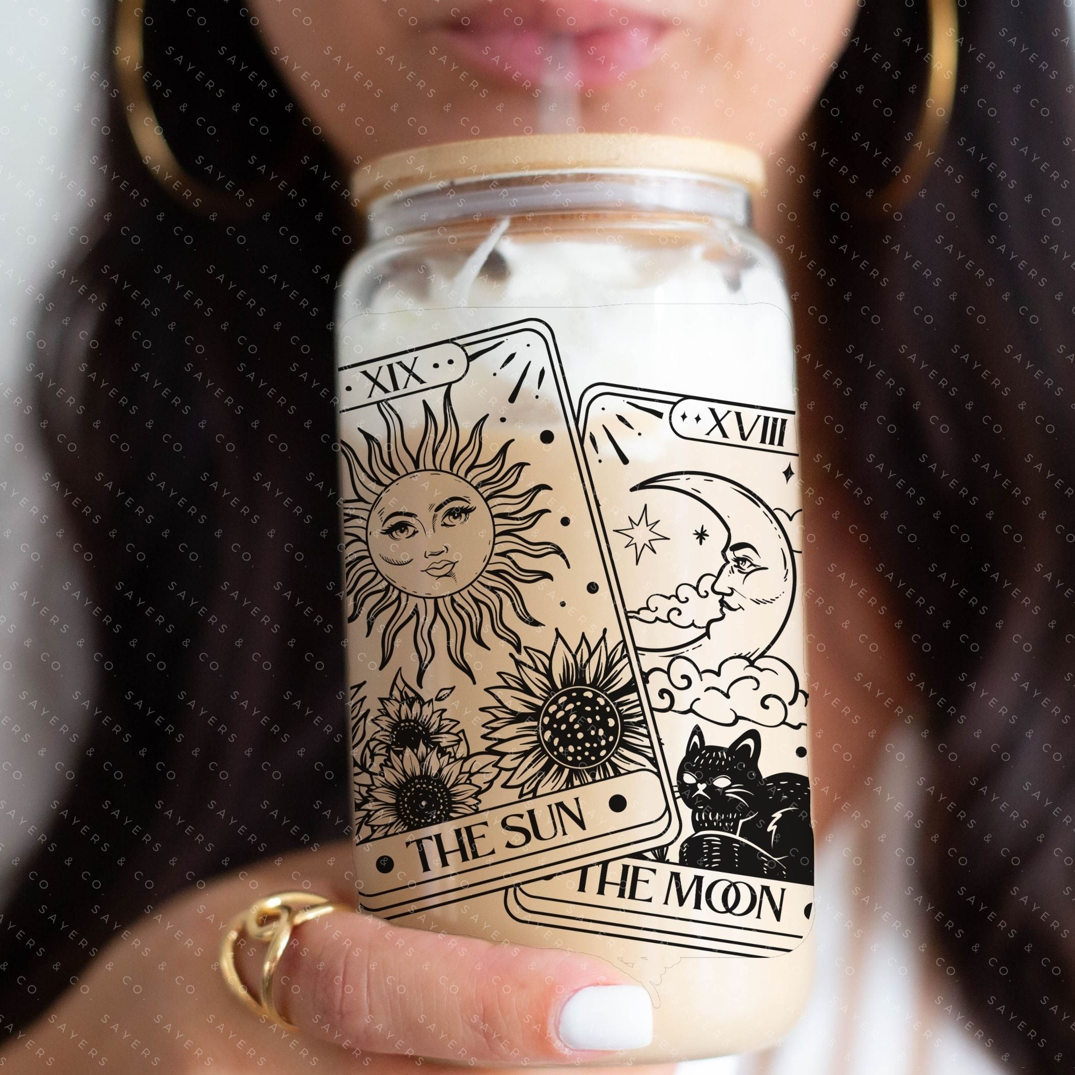 PRINTED Sublimation Transfer featuring Tarot Cards Sun and Moon design, ideal for tumblers and mugs.