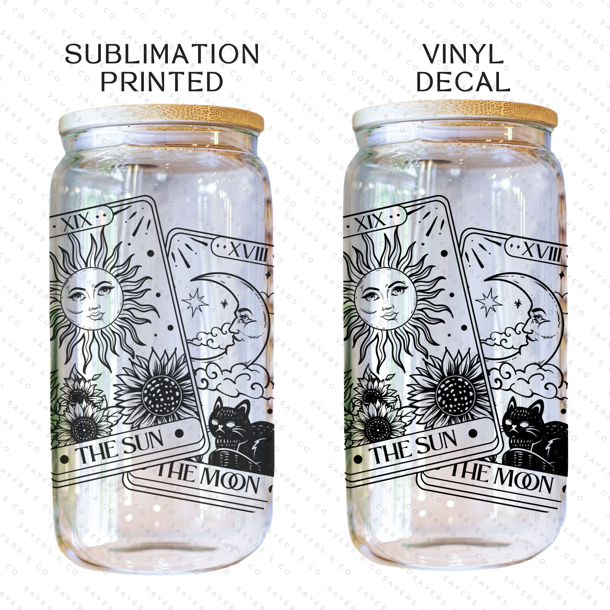PRINTED Sublimation Transfer featuring Tarot Cards Sun and Moon design, ideal for tumblers and mugs.