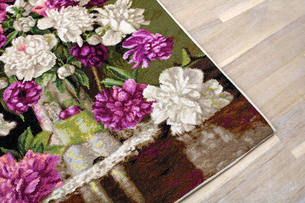 Red and White Peonies Counted Cross-Stitch Kit featuring Aida canvas, Anchor threads, and needle.