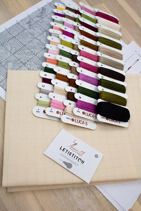 Red and White Peonies Counted Cross-Stitch Kit featuring Aida canvas, Anchor threads, and needle.