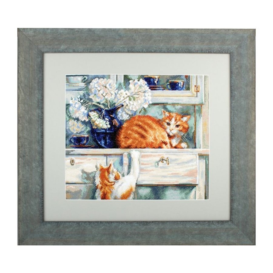 Red TroubleMakers M482 Counted Cross Stitch Kit featuring Aida canvas, DMC threads, and stitching supplies.