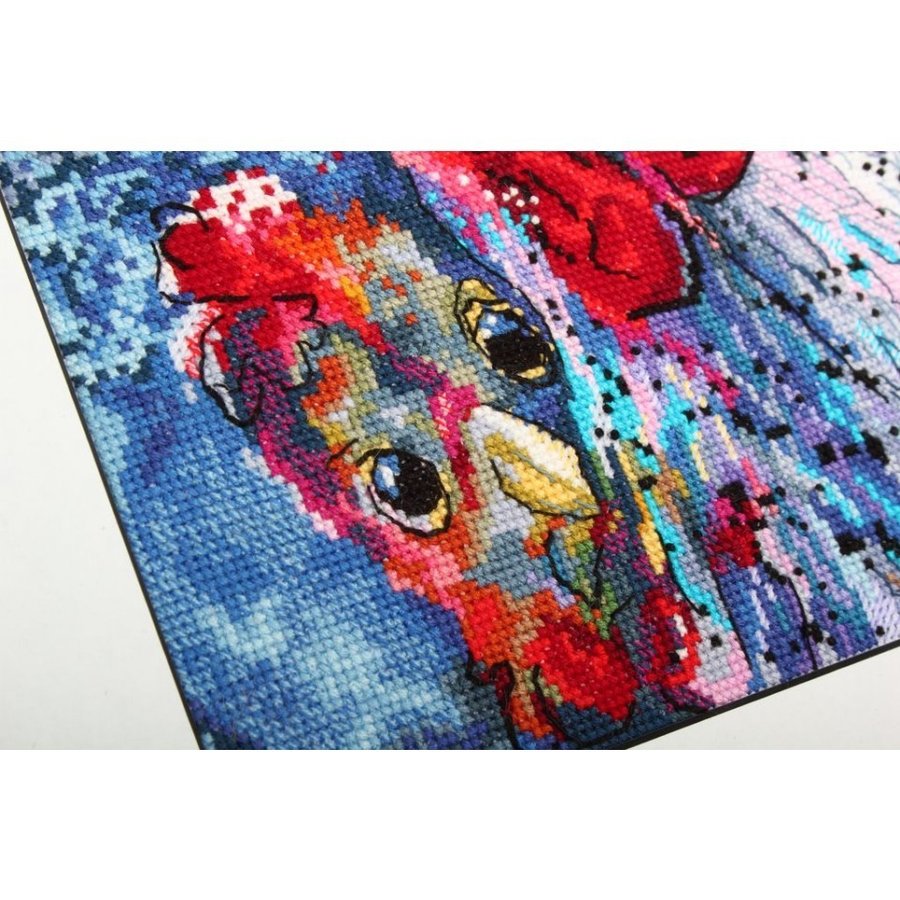 Roasted Chicken with Potatoes Counted Cross Stitch Kit featuring Aida canvas, DMC threads, and stitching supplies.