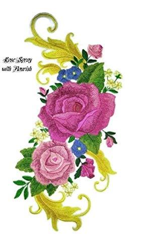 Rose Spray embroidered patch with flourish design, showcasing vibrant colors and intricate details on a cotton base.