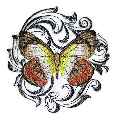 Scarlet Jezebel butterfly embroidered patch with intricate details, showcasing vibrant colors and a beautiful design suitable for iron-on or sew-on applications.