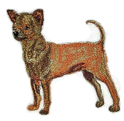 Embroidered patch featuring a detailed side face of a Chihuahua, perfect for iron-on or sew-on applications.