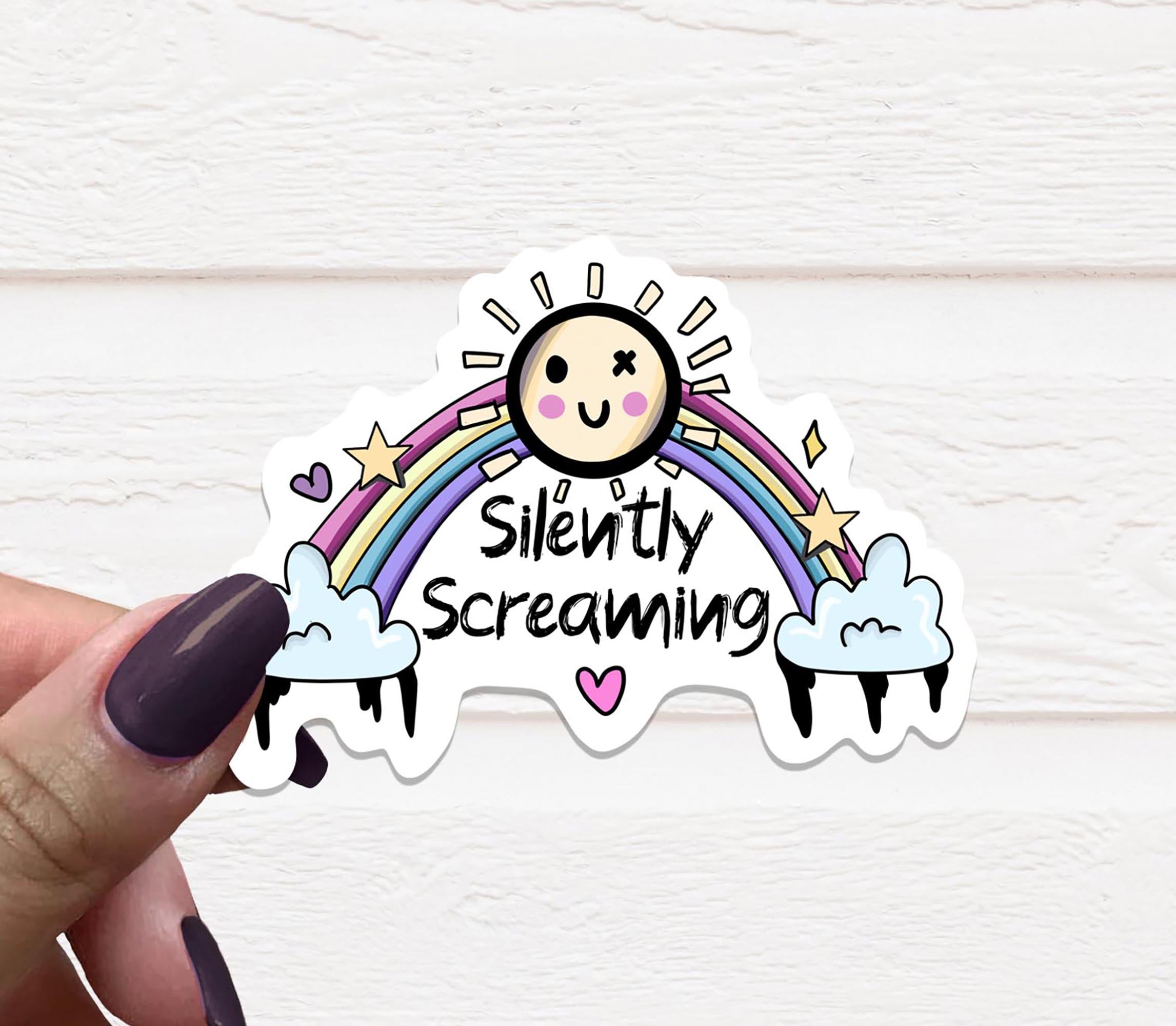 Silently Screaming Vinyl Sticker on a white background, showcasing its vibrant design and matte finish.