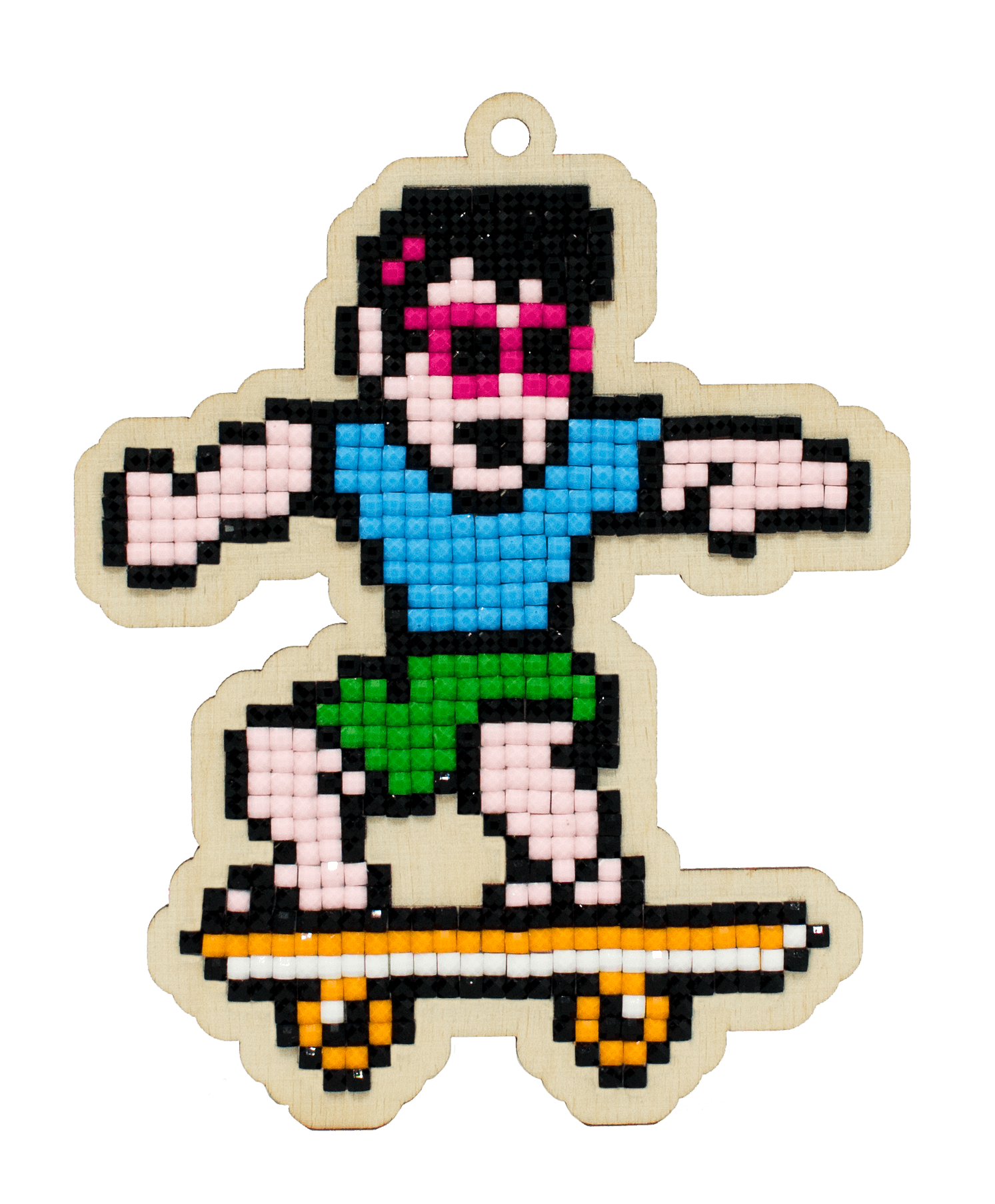 Skater CSw369 Diamond Painting on Plywood Kit featuring colorful rhinestones and crafting materials.