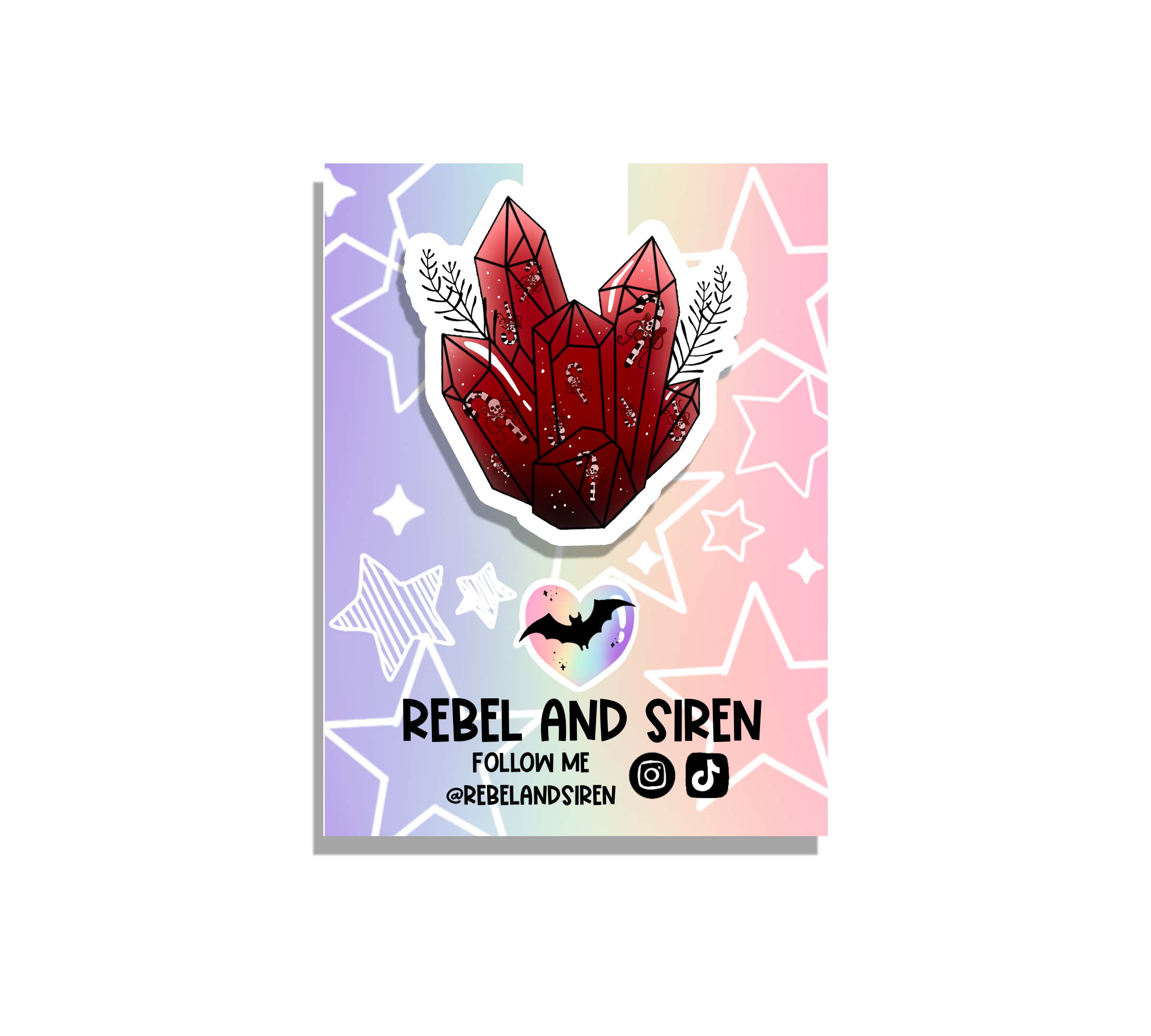 Skull Candy Cane Crystal Bookmark featuring a vibrant design, double-sided, with strong magnets and a durable laminated finish.