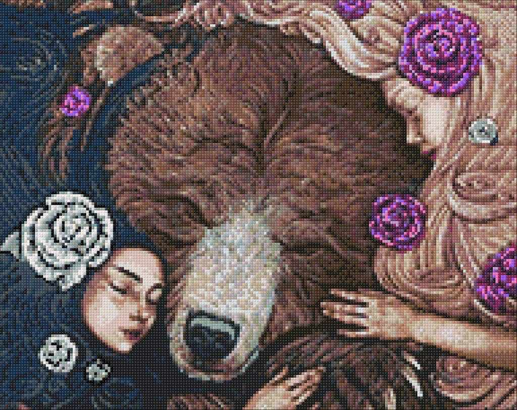 Wizardi Diamond Painting kit featuring Slavic Fairy Tales design with tools and colorful acrylic diamonds.