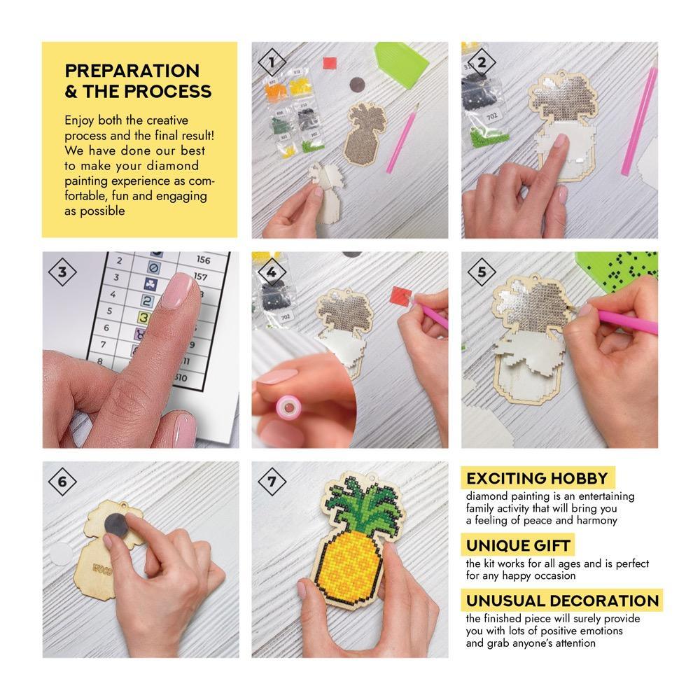 Smart Fox CSw356 Diamond Painting Kit featuring a plywood base, colorful acrylic rhinestones, and crafting tools for DIY art.