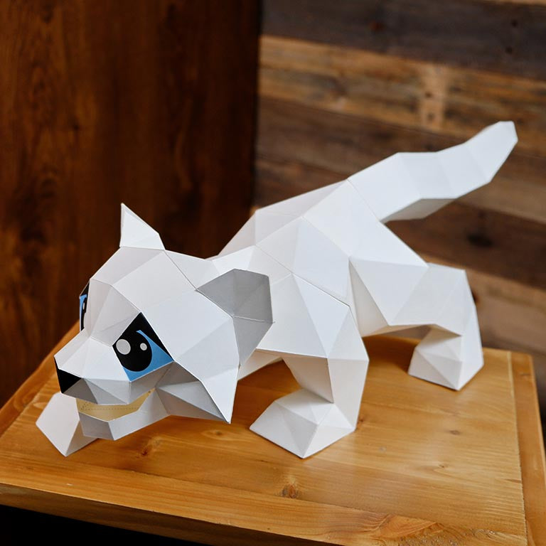 A beautifully crafted Snow Leopard Model lamp made from pre-cut paper, showcasing intricate details and a unique design.