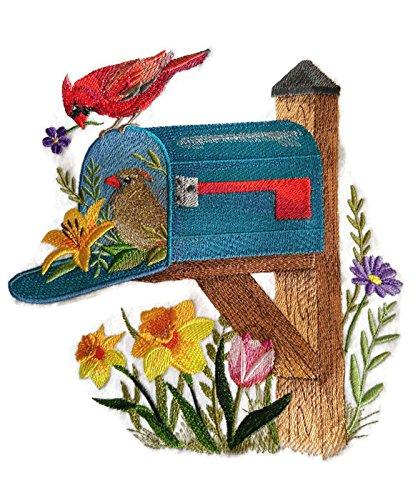 Songs of Spring Mailbox embroidered patch featuring vibrant colors and intricate design, ideal for iron-on or sewing applications.