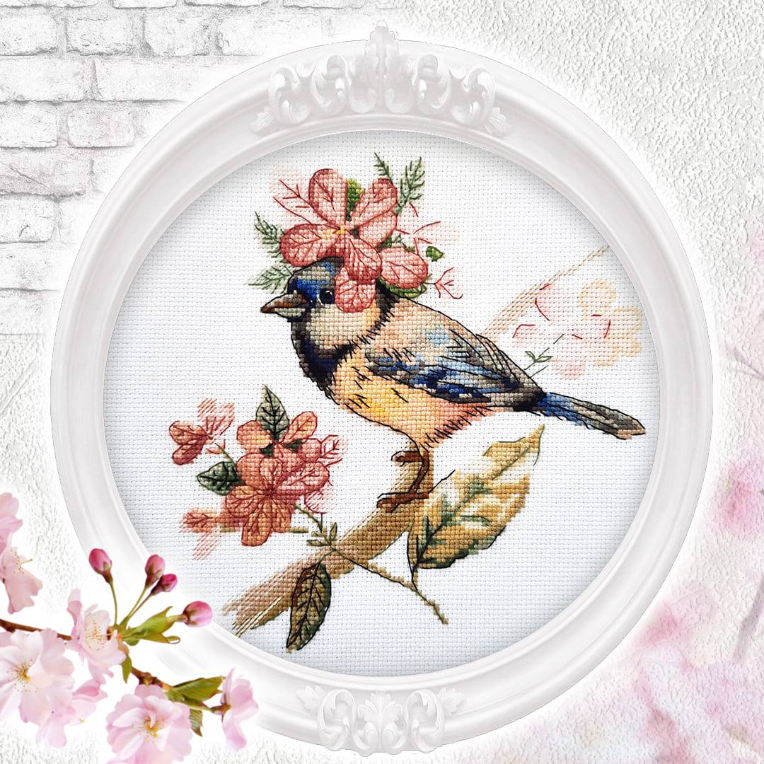 Spring Decoration M911 Counted Cross Stitch Kit featuring Aida canvas, DMC threads, and a detailed chart for crafting.