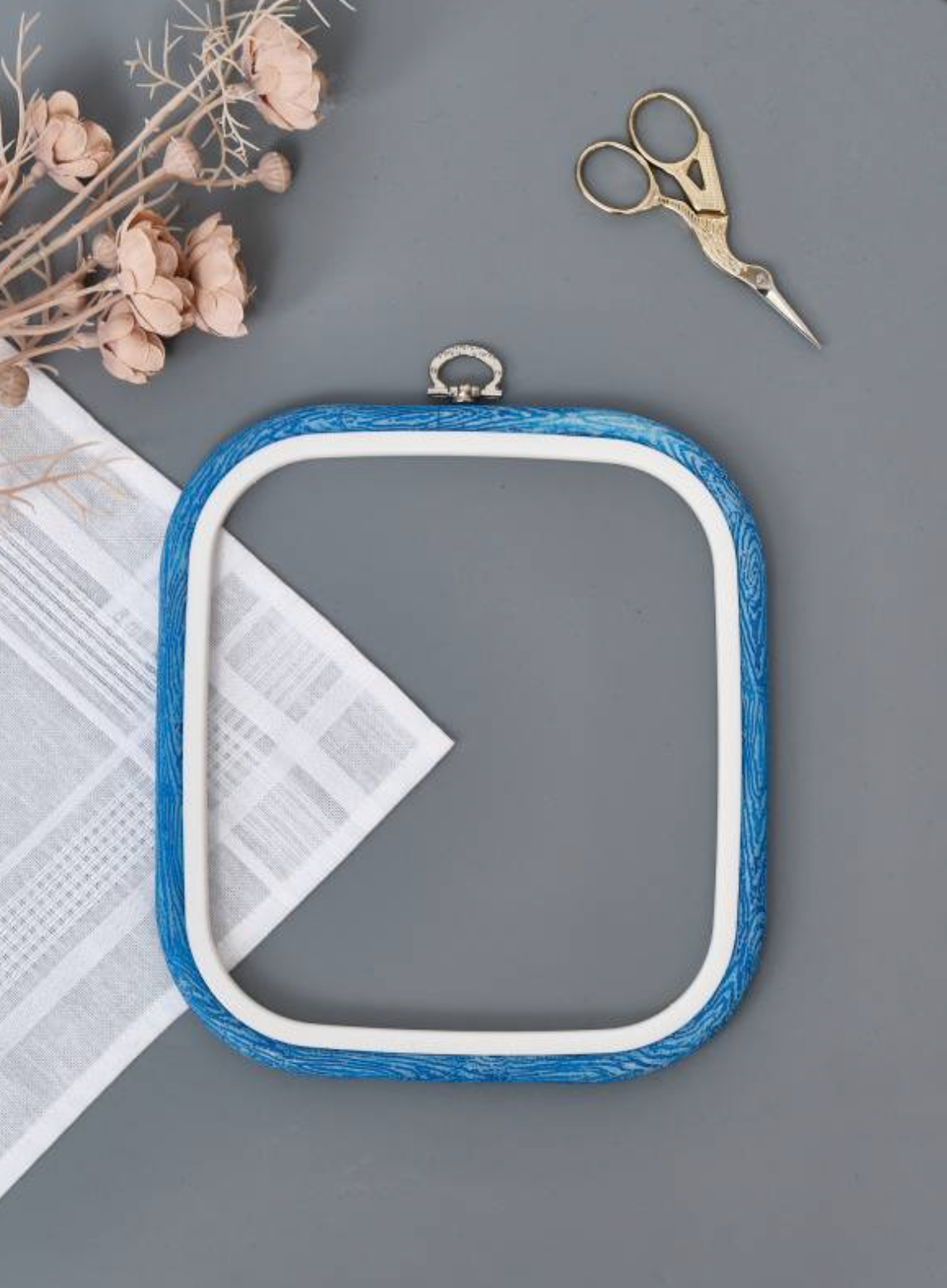Nurge 230-12 Blue Flexi Hoop, square design with rubberised wood-grain outer and strong plastic inner for embroidery and needlework.